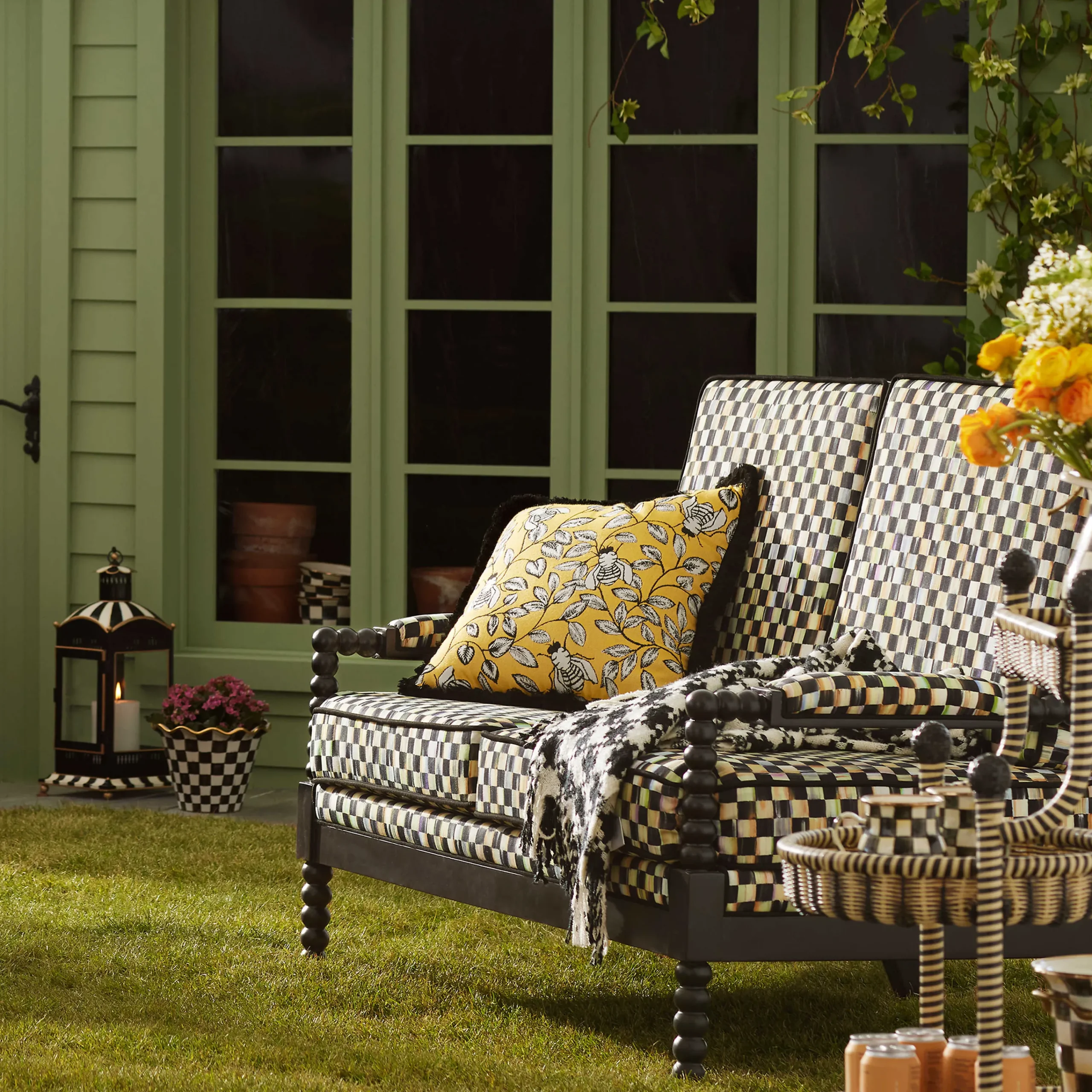 MacKenzie-Childs Spindle Check Outdoor Loveseat| Outdoor|Spring