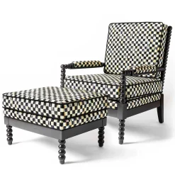 MacKenzie-Childs Spindle Check Outdoor Ottoman| Outdoor|Spring