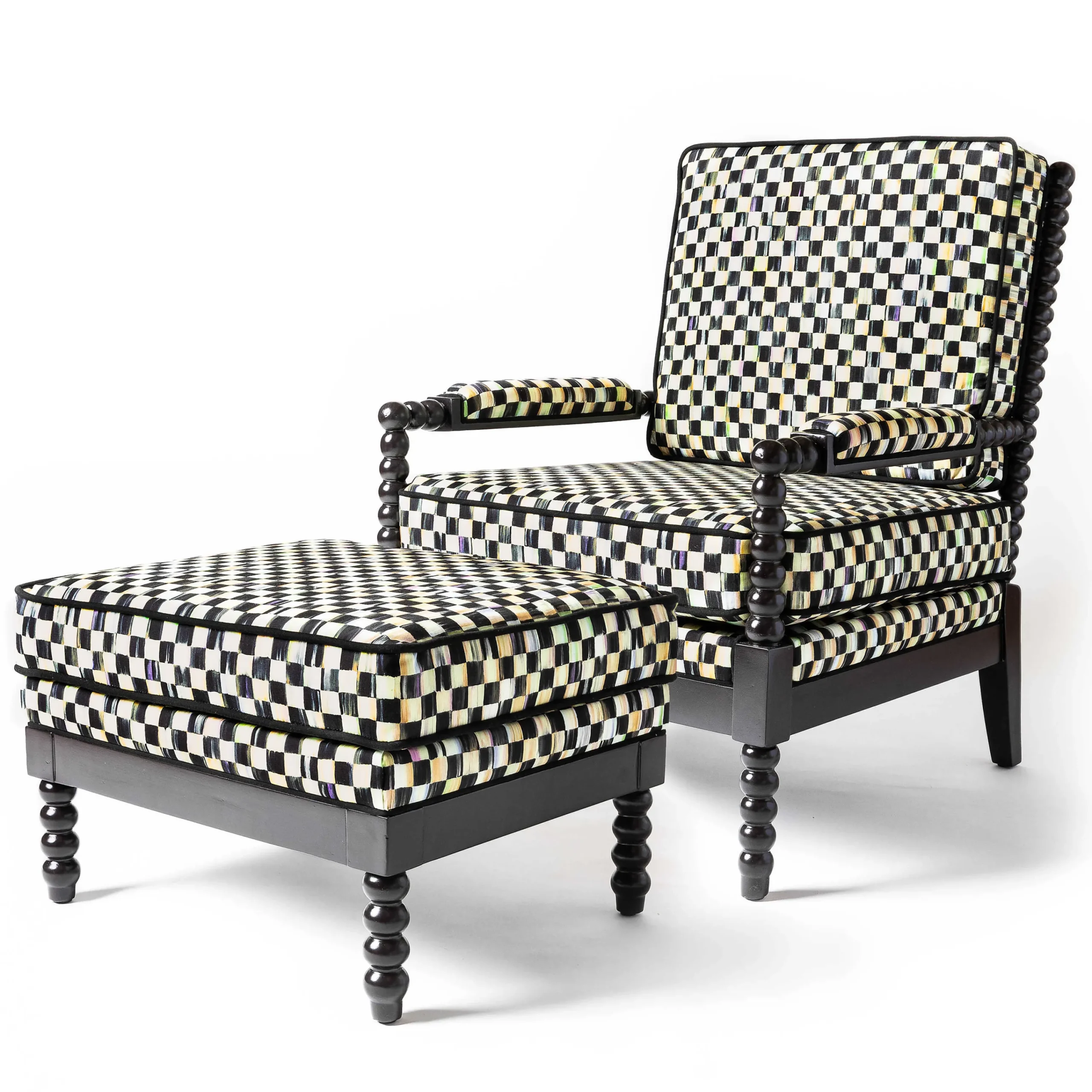 MacKenzie-Childs Spindle Check Outdoor Ottoman| Outdoor|Spring