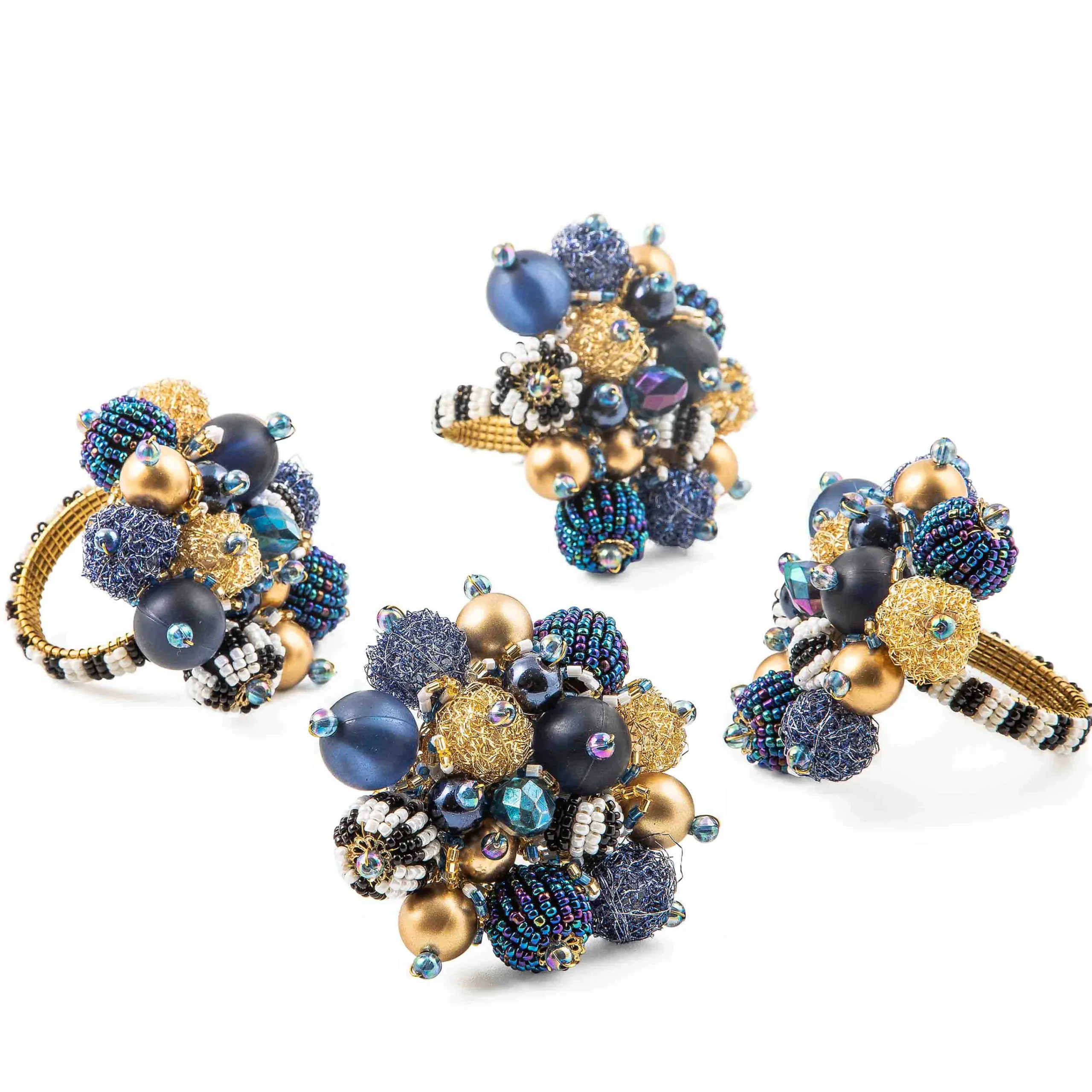 MacKenzie-Childs Starry Night Beaded Napkin Rings, Set of 4| Holiday|Kitchen & Dining Sets