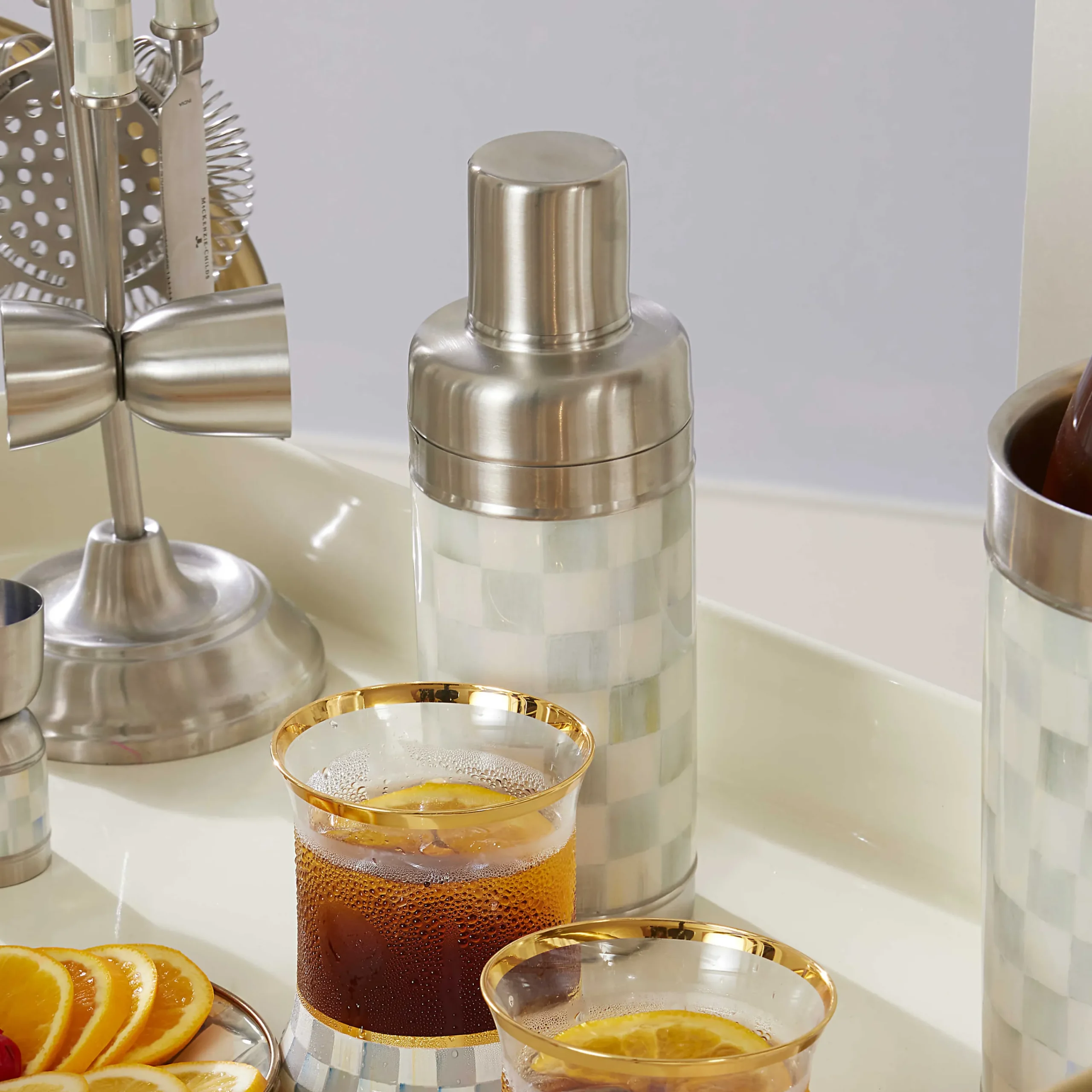 MacKenzie-Childs Sterling Check 3260 Cocktail Shaker| Fall Entertaining|Bar Entertaining