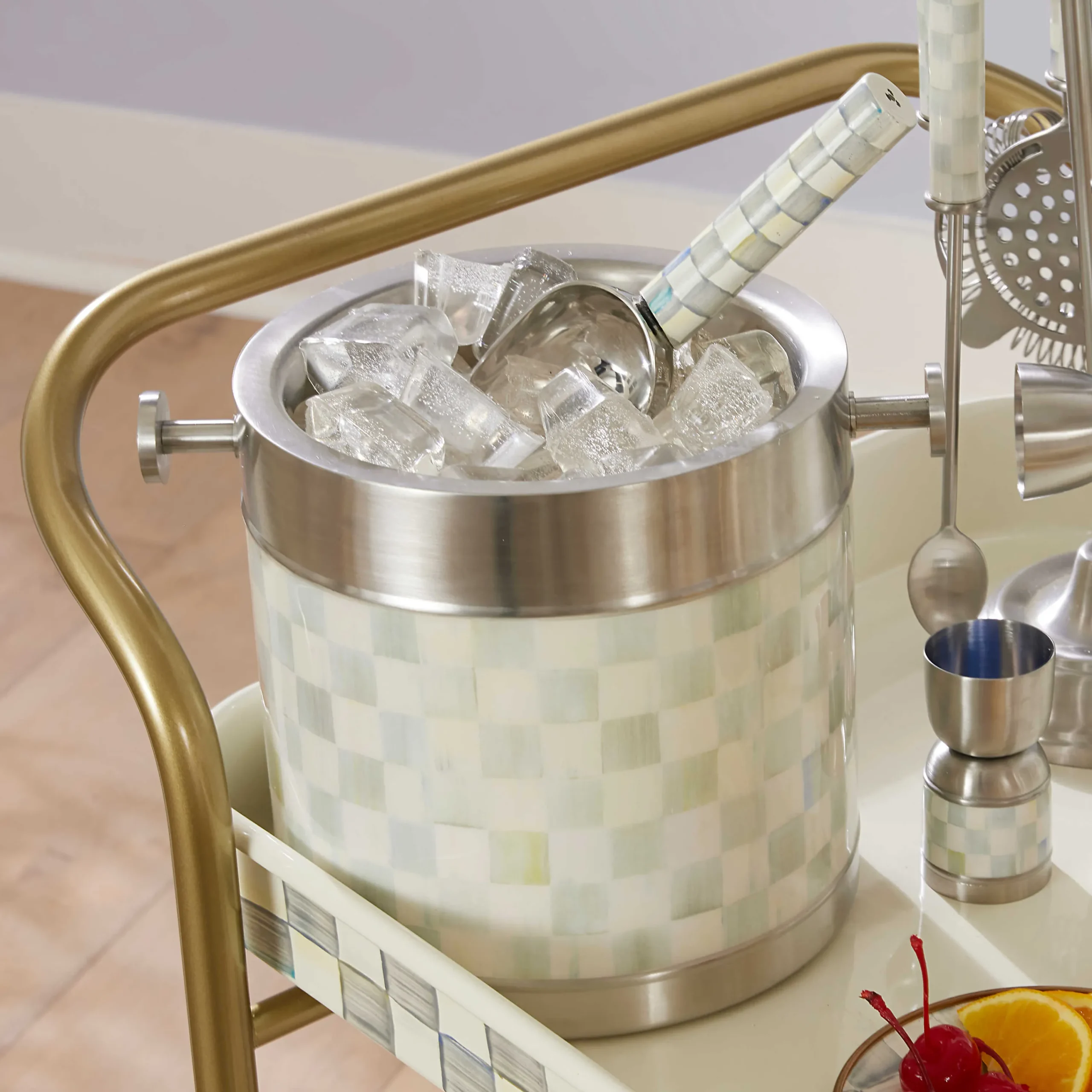 MacKenzie-Childs Sterling Check 3260 Ice Bucket| Fall Entertaining|Bar Entertaining