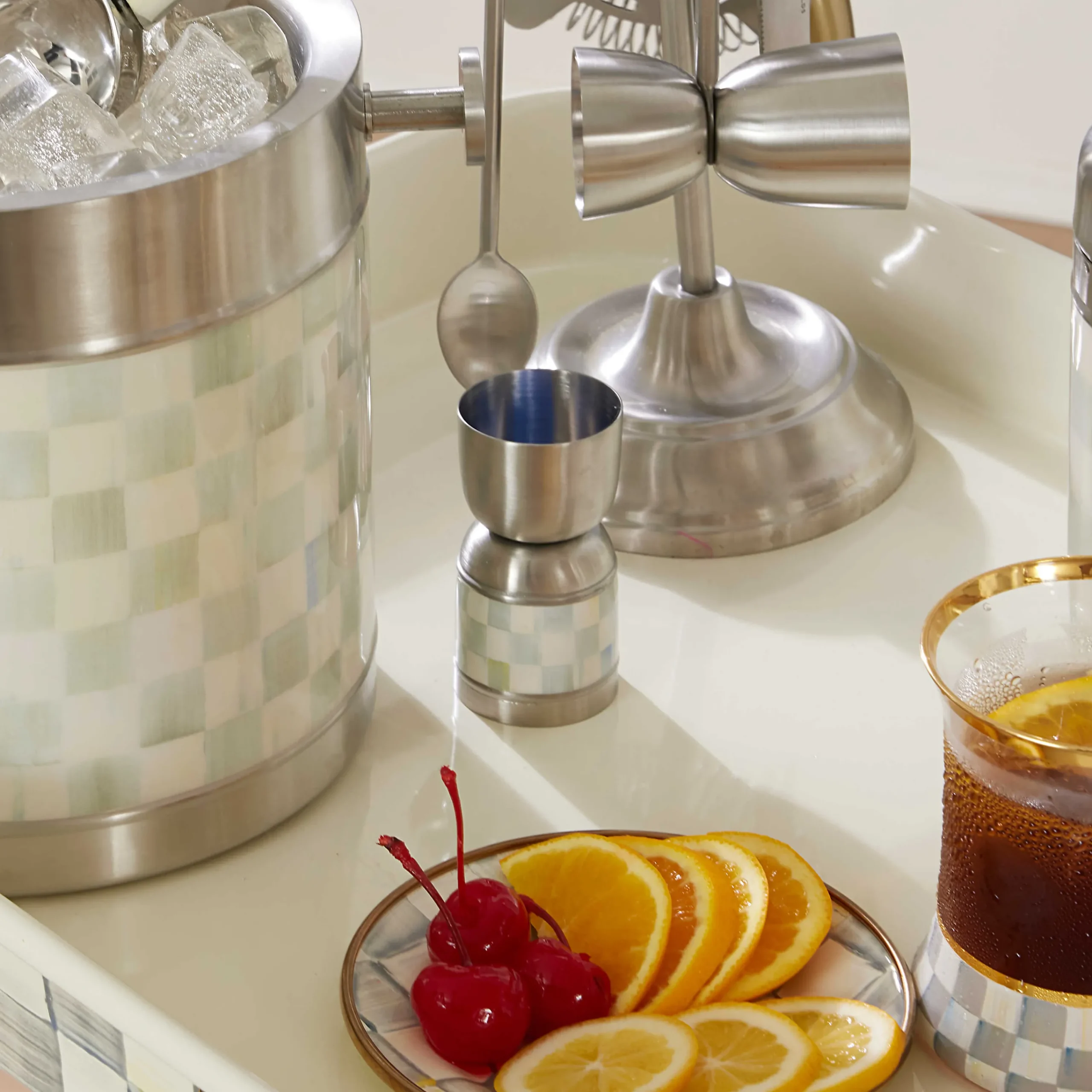 MacKenzie-Childs Sterling Check 3260 Jigger| Fall Entertaining|Bar Entertaining