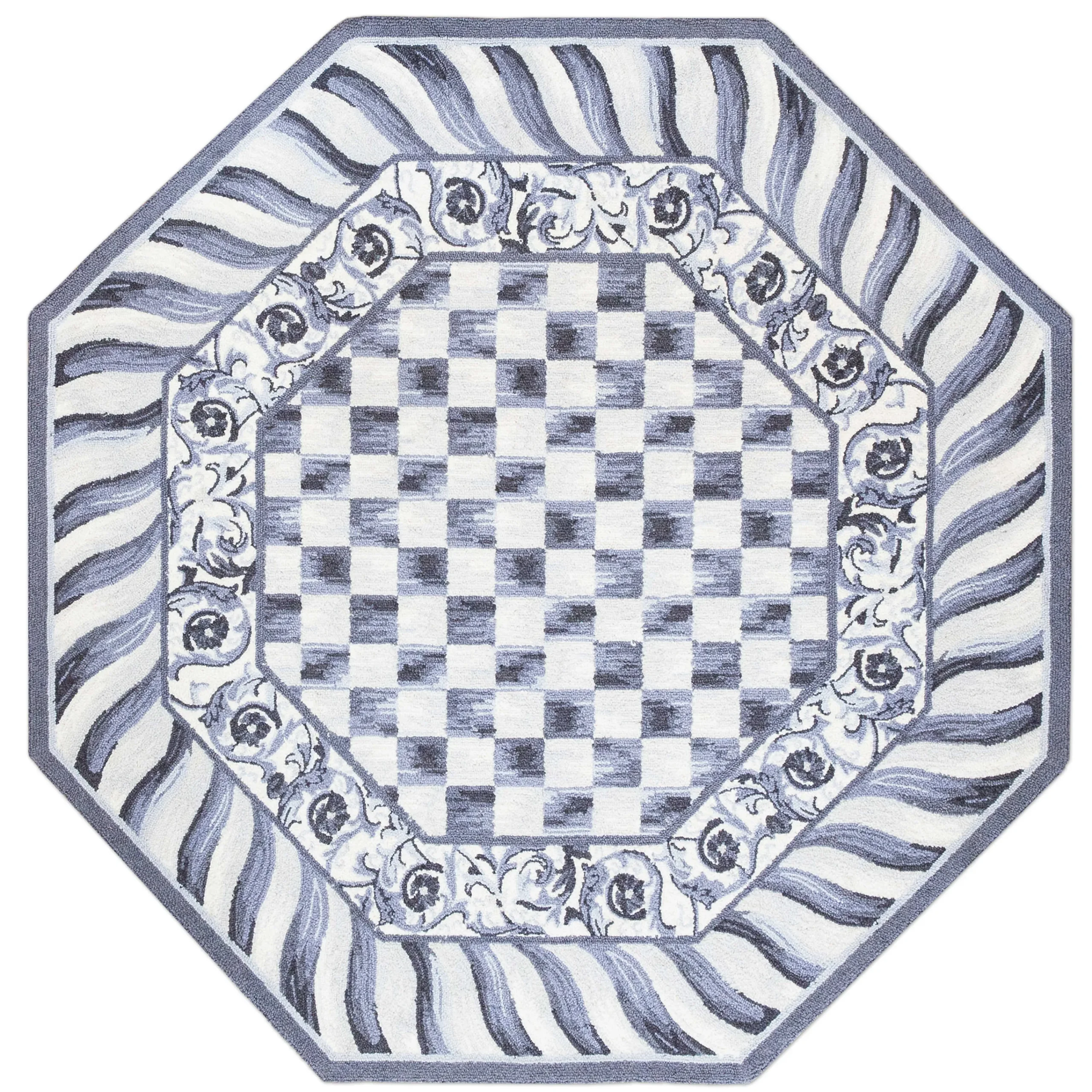 MacKenzie-Childs Sterling Check 6' Octagon Rug| Rugs
