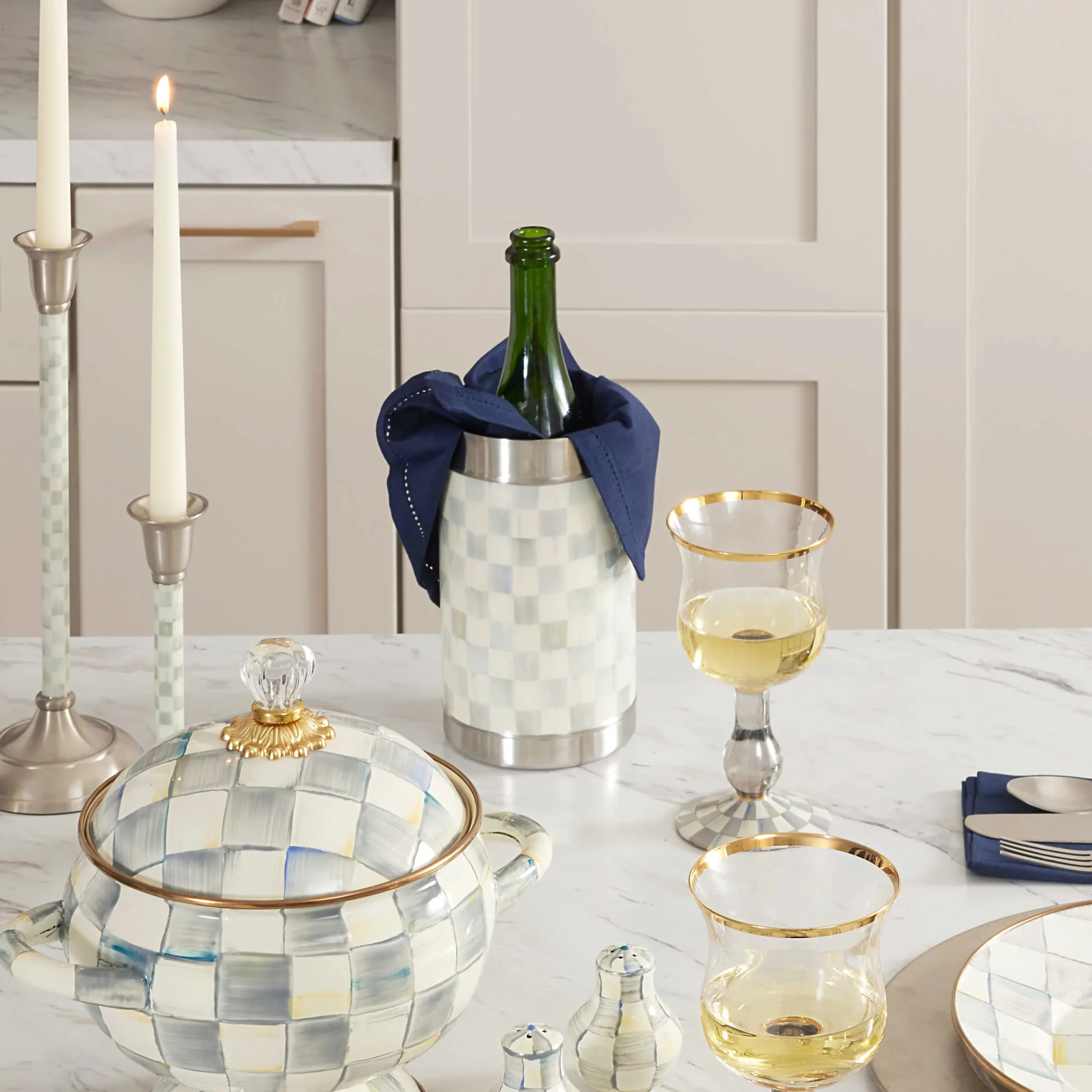 MacKenzie-Childs Sterling Check 3260 Wine Cooler| Fall Entertaining|Bar Entertaining
