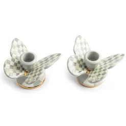MacKenzie-Childs Sterling Check Butterfly Candle Holders, Set of 2| Spring|Candles & Fragrances