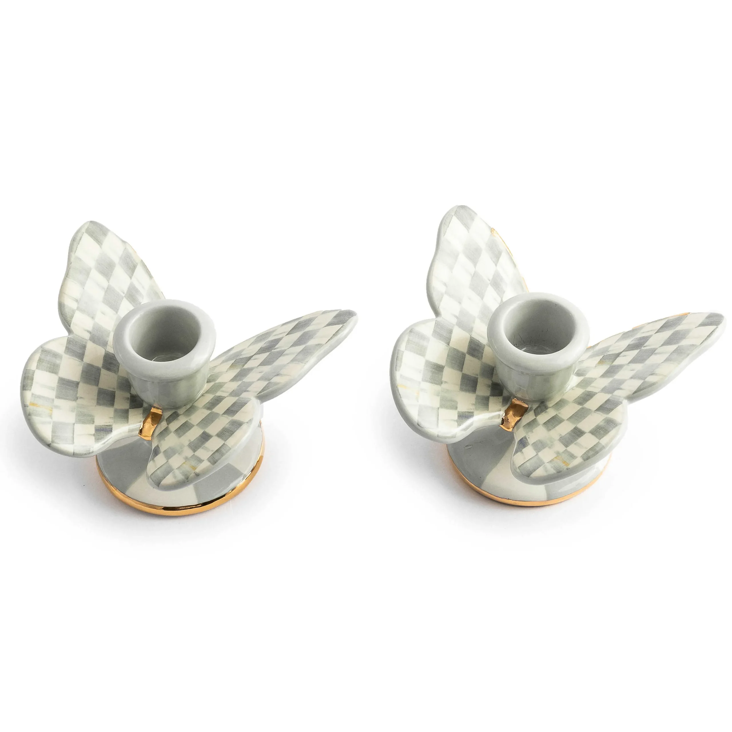 MacKenzie-Childs Sterling Check Butterfly Candle Holders, Set of 2| Spring|Candles & Fragrances