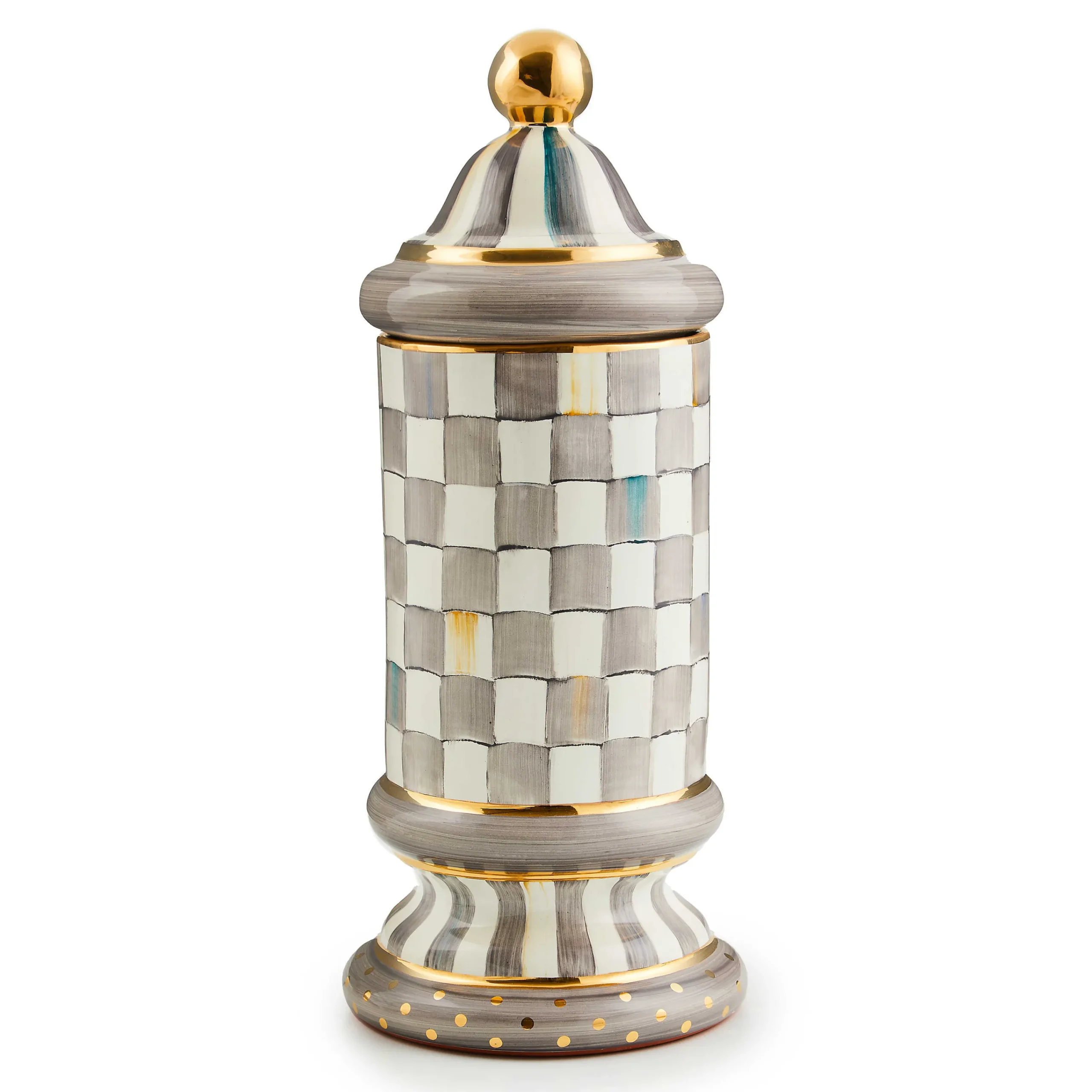MacKenzie-Childs Sterling Check Ceramic Column Canister| Kitchen Storage & Organization