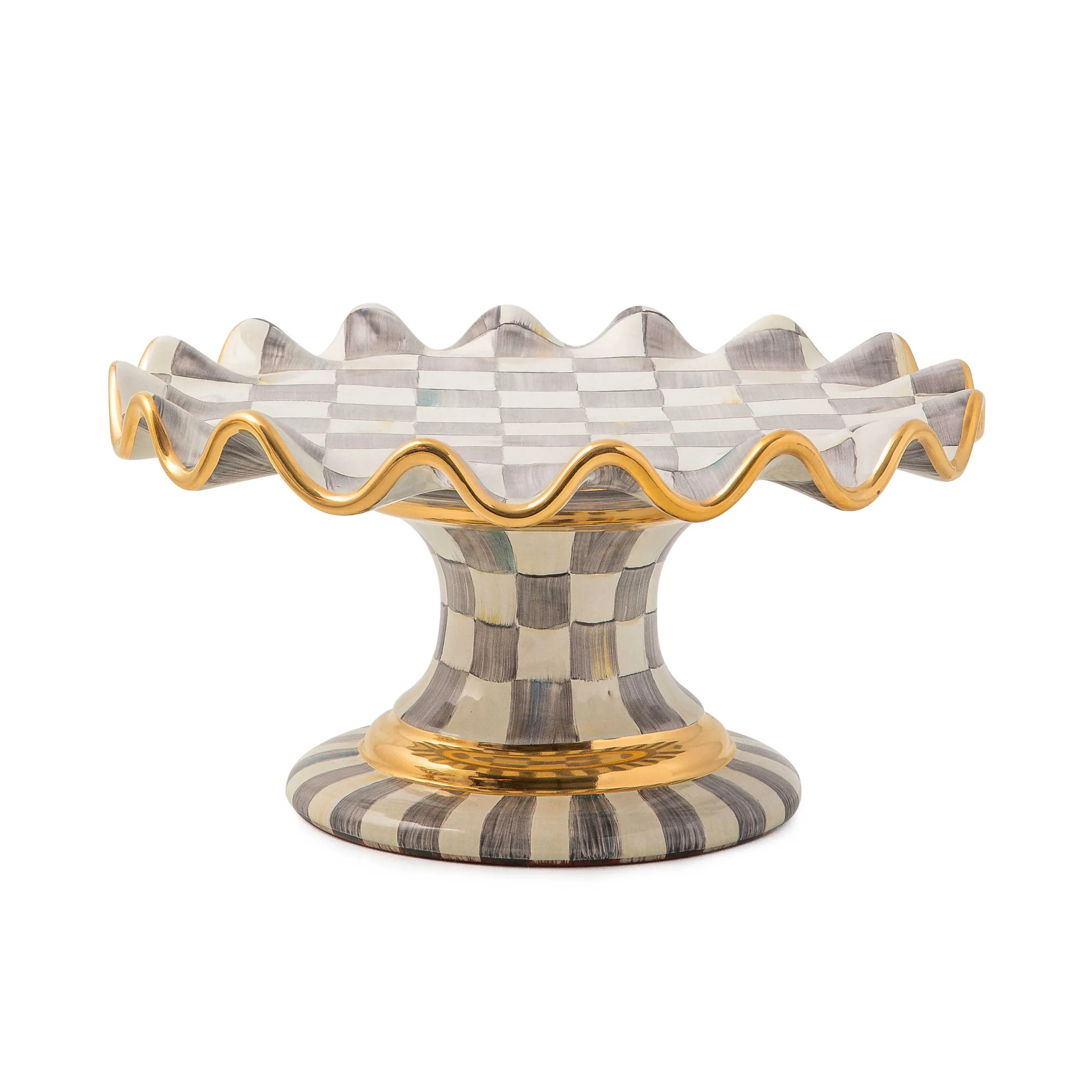 MacKenzie-Childs Sterling Check Ceramic Fluted Cake Stand| Serveware