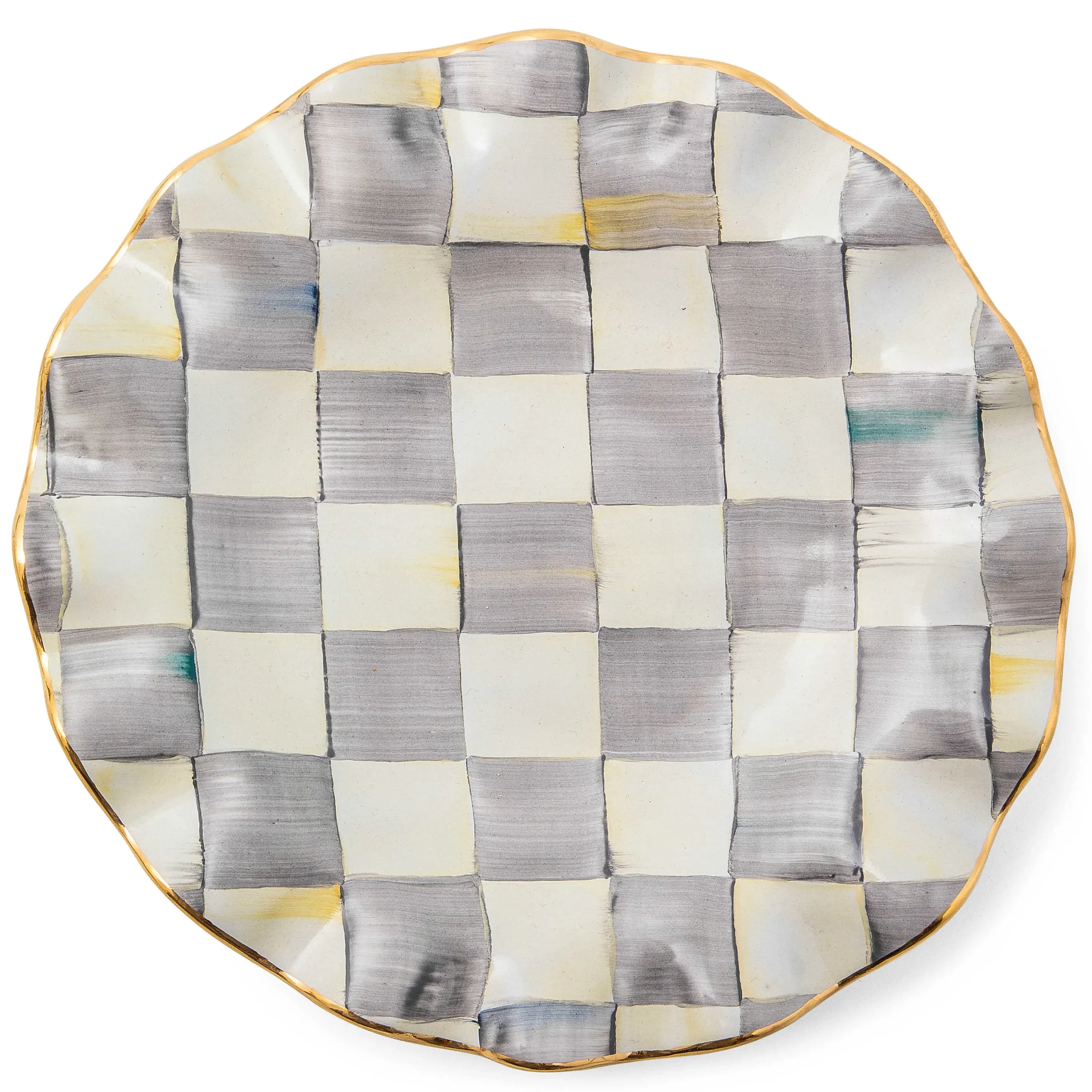 MacKenzie-Childs Sterling Check Ceramic Fluted Dessert Plate| Dinnerware & Flatware