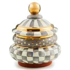 MacKenzie-Childs Sterling Check Ceramic Groovy Canister| Kitchen Storage & Organization