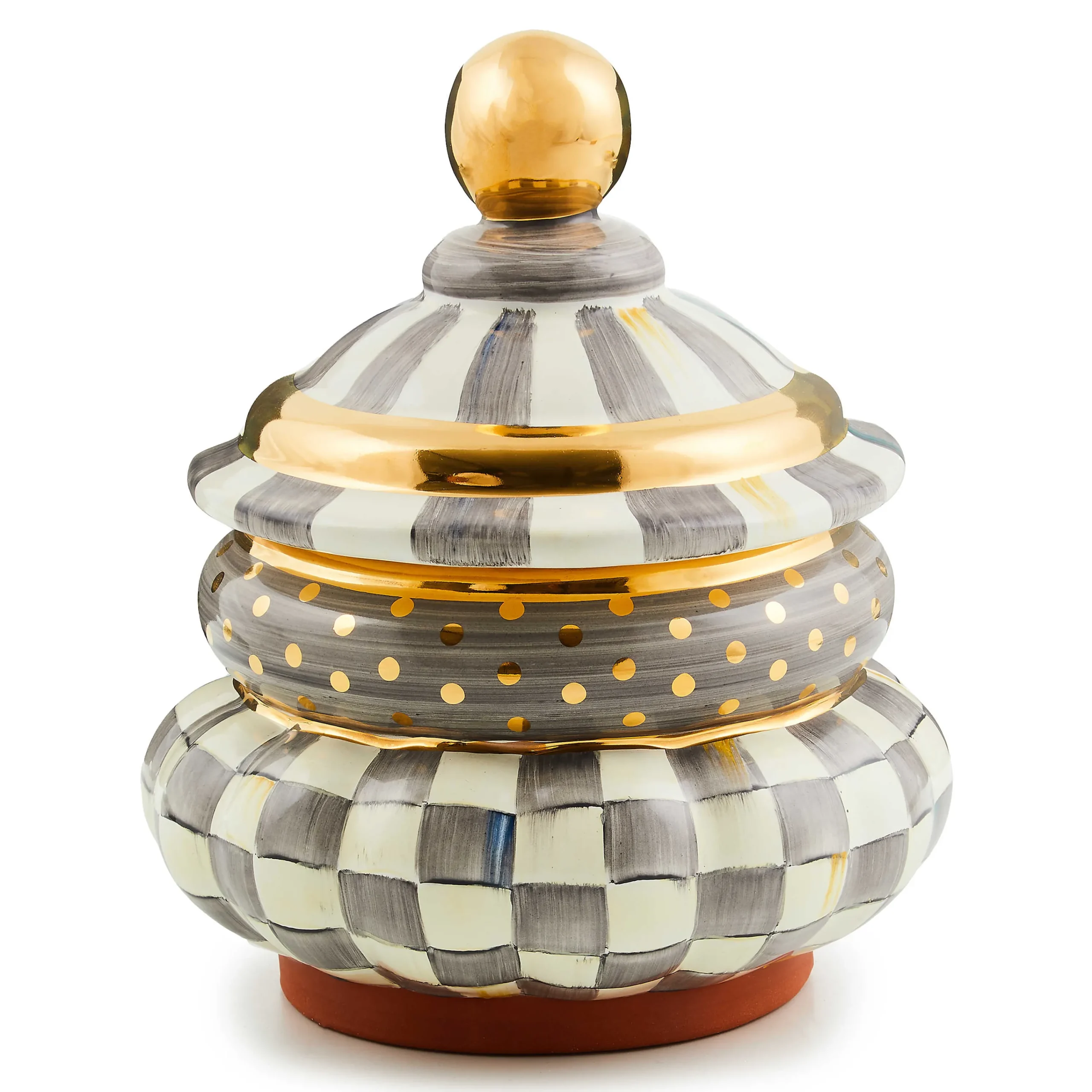MacKenzie-Childs Sterling Check Ceramic Groovy Canister| Kitchen Storage & Organization