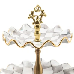 MacKenzie-Childs Sterling Check Ceramic Three Tier Sweet Stand| Bar Entertaining|Serveware