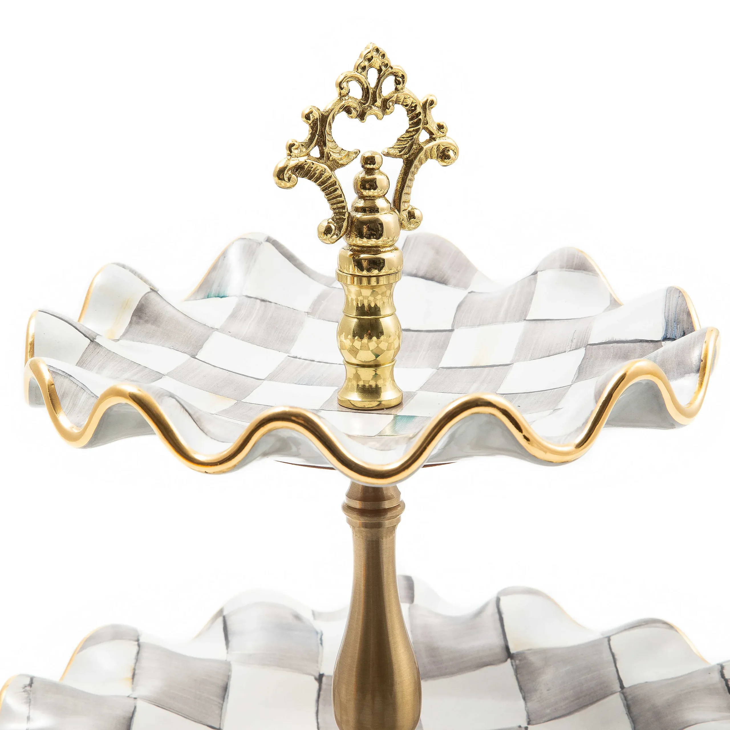 MacKenzie-Childs Sterling Check Ceramic Three Tier Sweet Stand| Bar Entertaining|Serveware