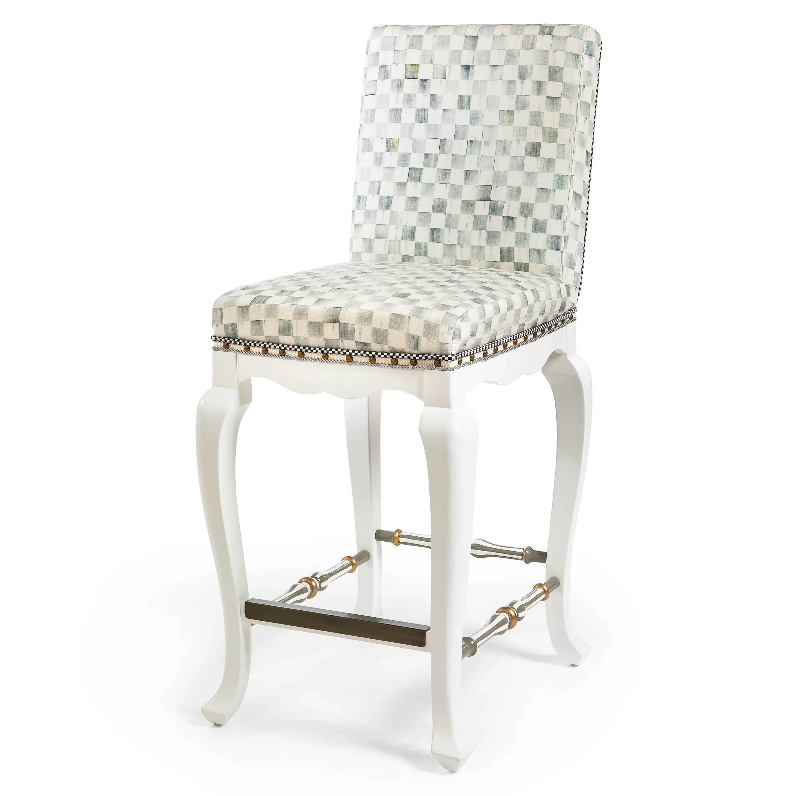 MacKenzie-Childs Sterling Check Counter Stool with Back| Dining Room & Kitchen
