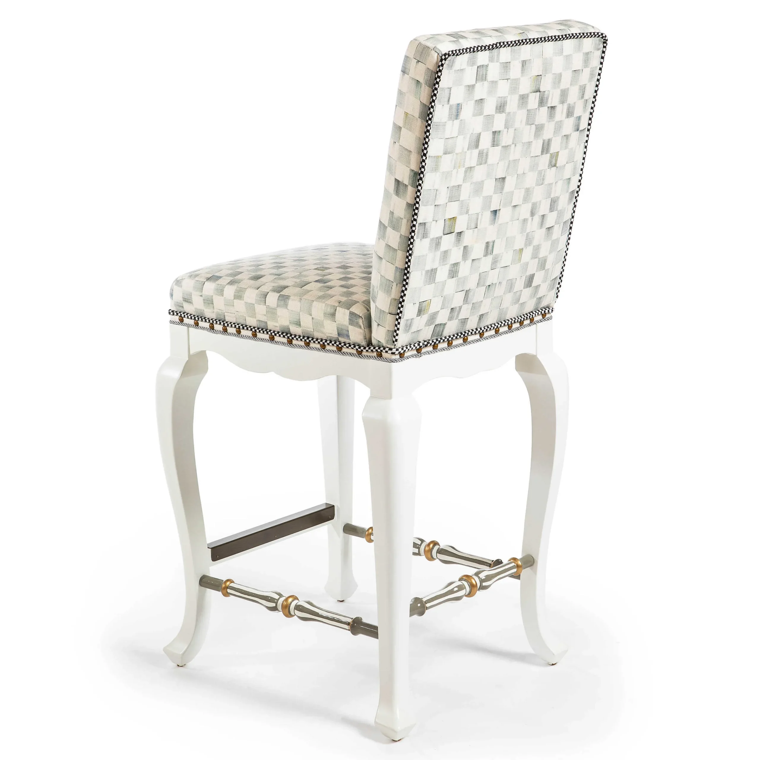 MacKenzie-Childs Sterling Check Counter Stool with Back| Dining Room & Kitchen