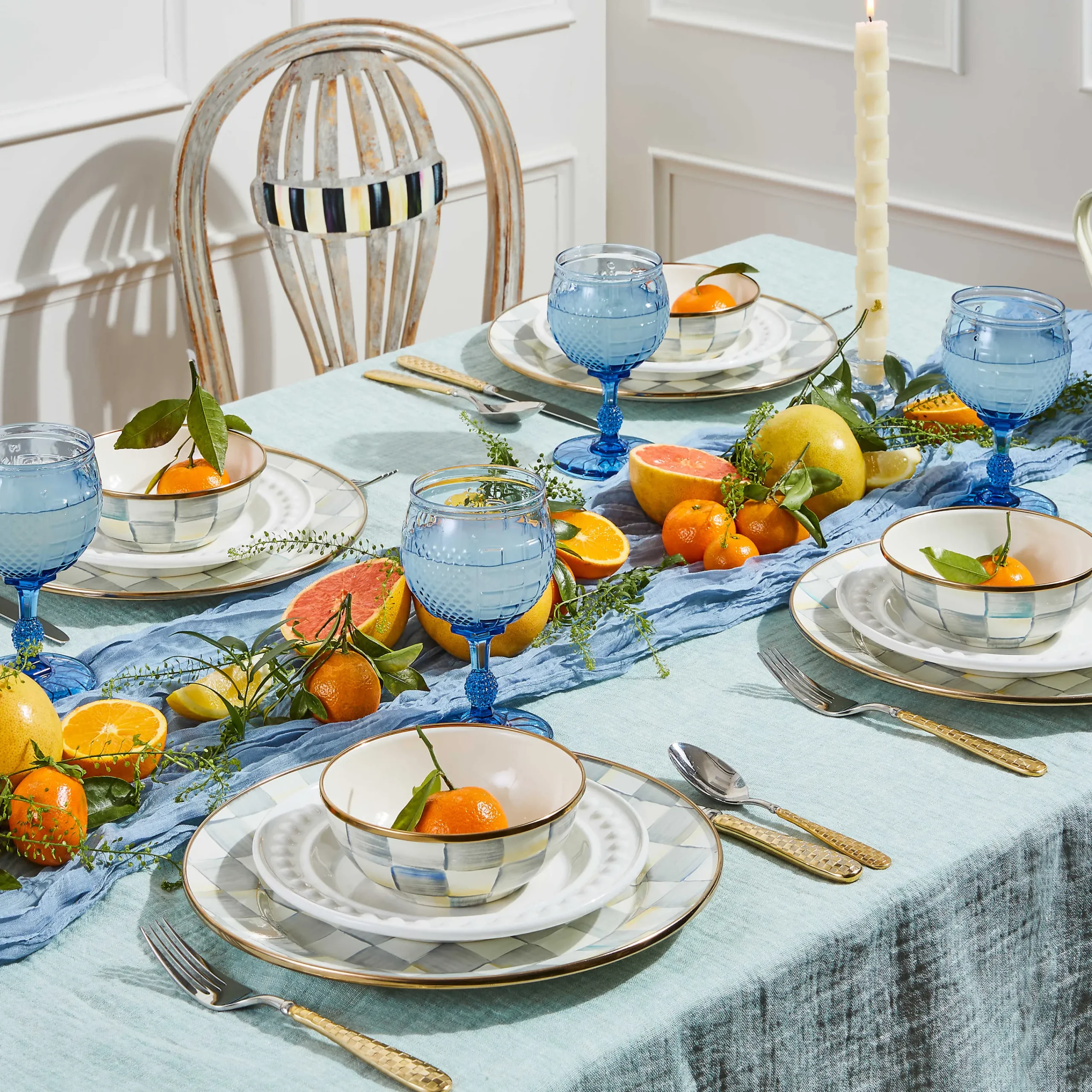 MacKenzie-Childs Sterling Check Dinner Plate| Dinnerware & Flatware