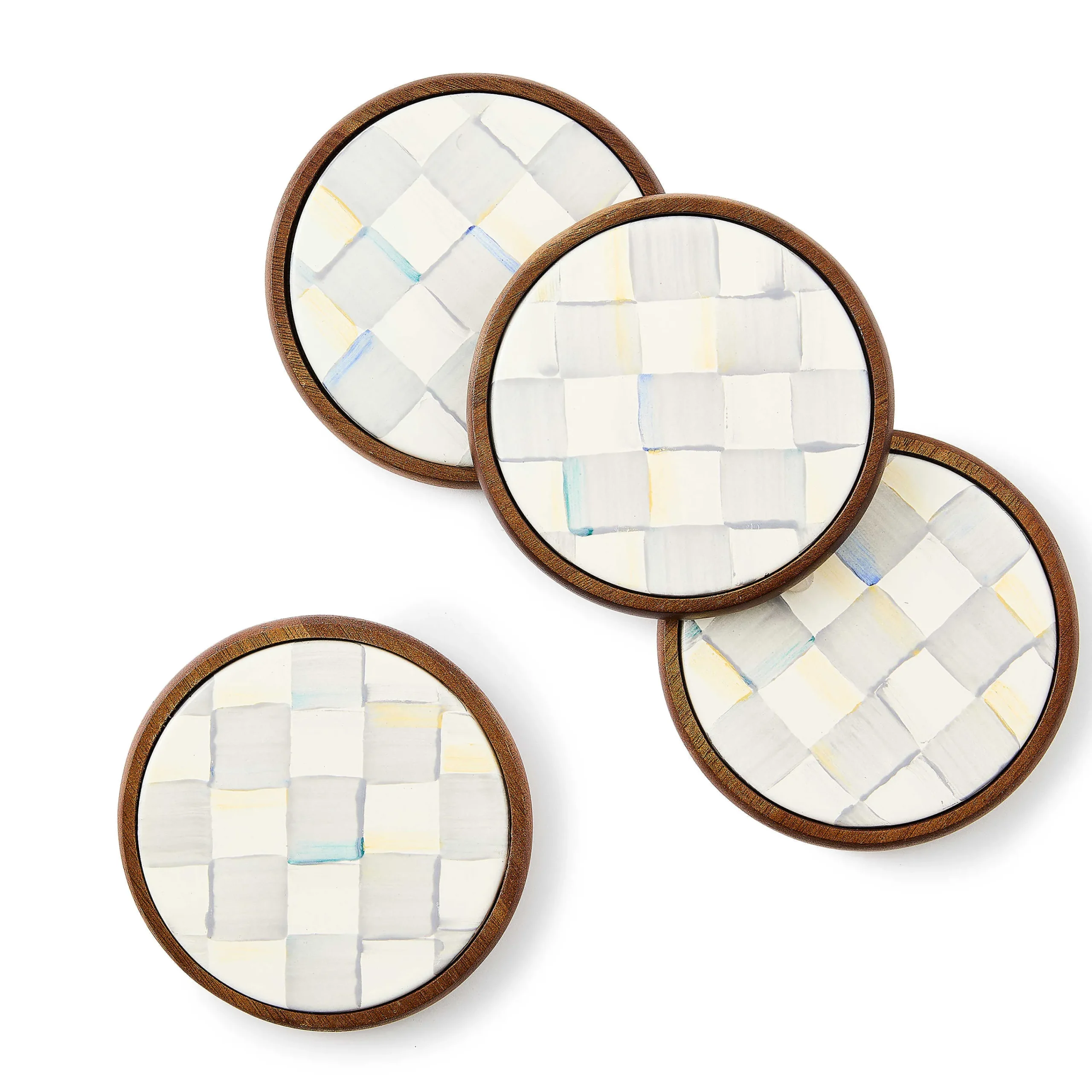 MacKenzie-Childs Sterling Check Enamel Coasters, Set of 4| Fall Entertaining|Table Accessories