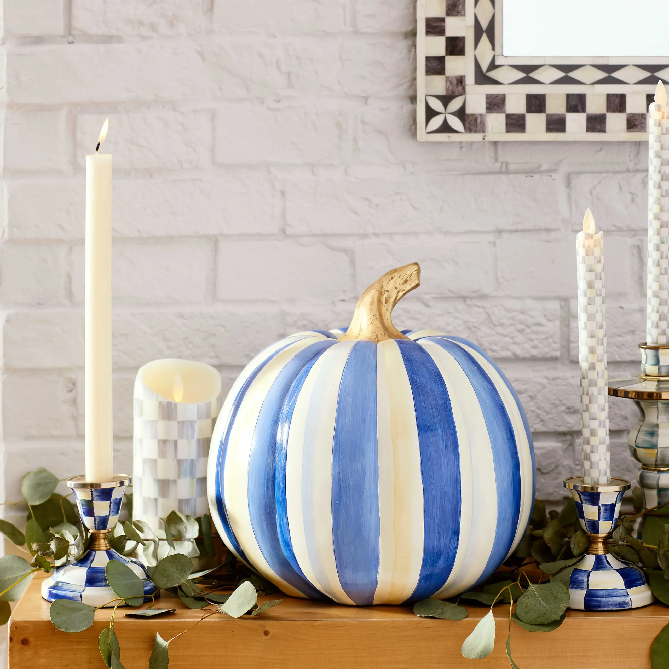 MacKenzie-Childs Sterling Check Flicker Dinner Candles, Set of 2| Holiday|Candles & Fragrances