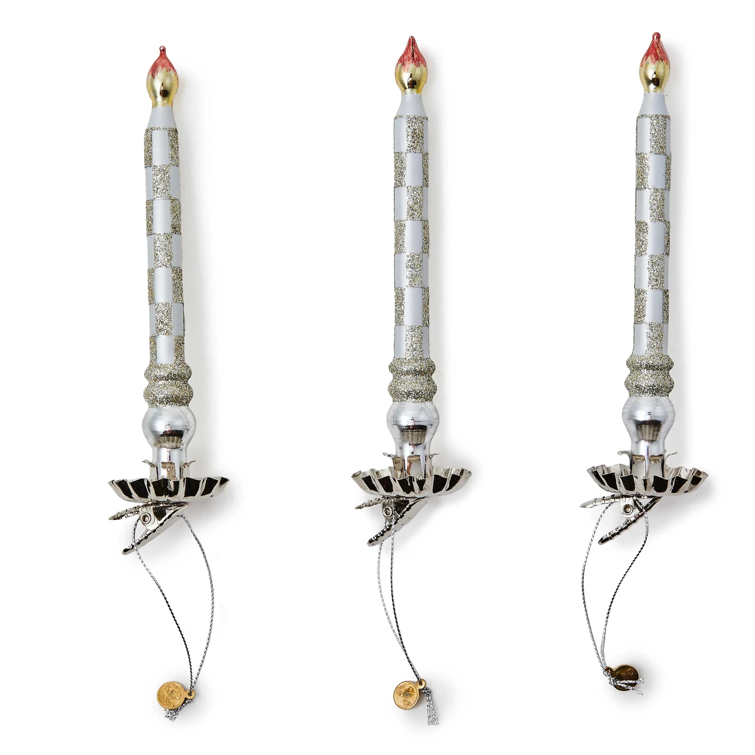 MacKenzie-Childs Sterling Check Glass Candle Clips, Set of 3| Decor Sets|Room Accents