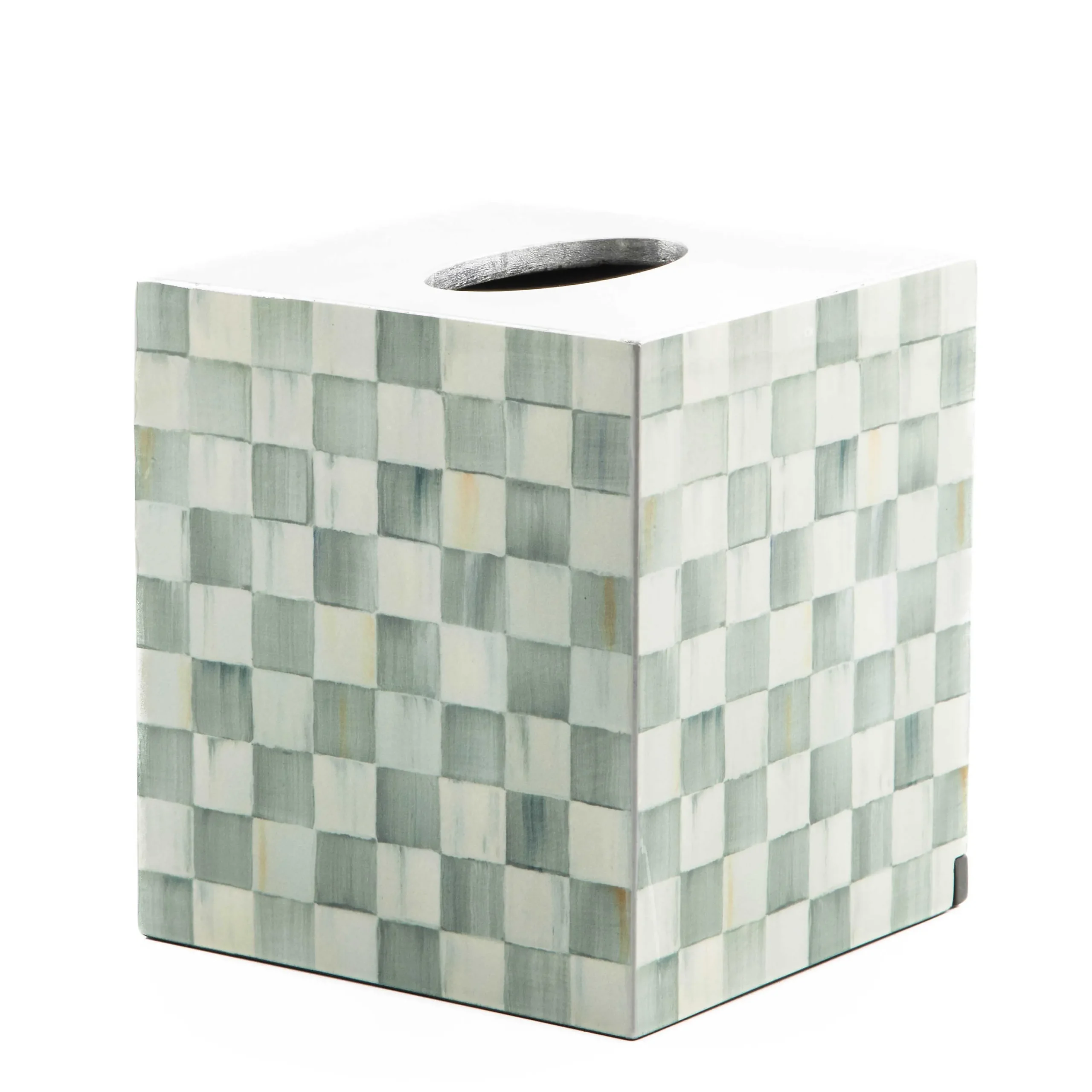 MacKenzie-Childs Sterling Check Lacquer Boutique Tissue Box Cover| Bath & Bath Accessories