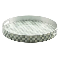 MacKenzie-Childs Sterling Check Lacquer Round Tray| Bar Entertaining|Serveware