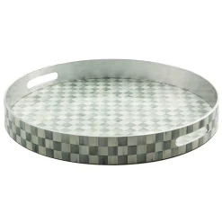 MacKenzie-Childs Sterling Check Lacquer Round Tray| Bar Entertaining|Serveware