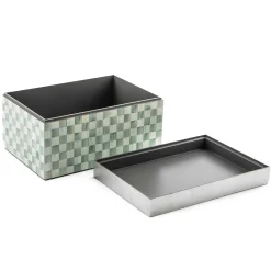 MacKenzie-Childs Sterling Check Large Lacquer Decorative Box with Silver Lid| Bath & Bath Accessories