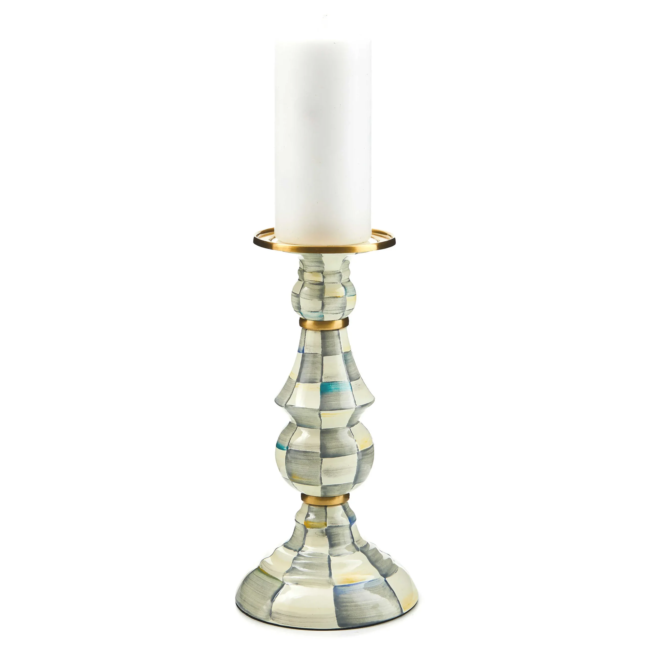 MacKenzie-Childs Sterling Check Large Pillar Candlestick| Candles & Fragrances