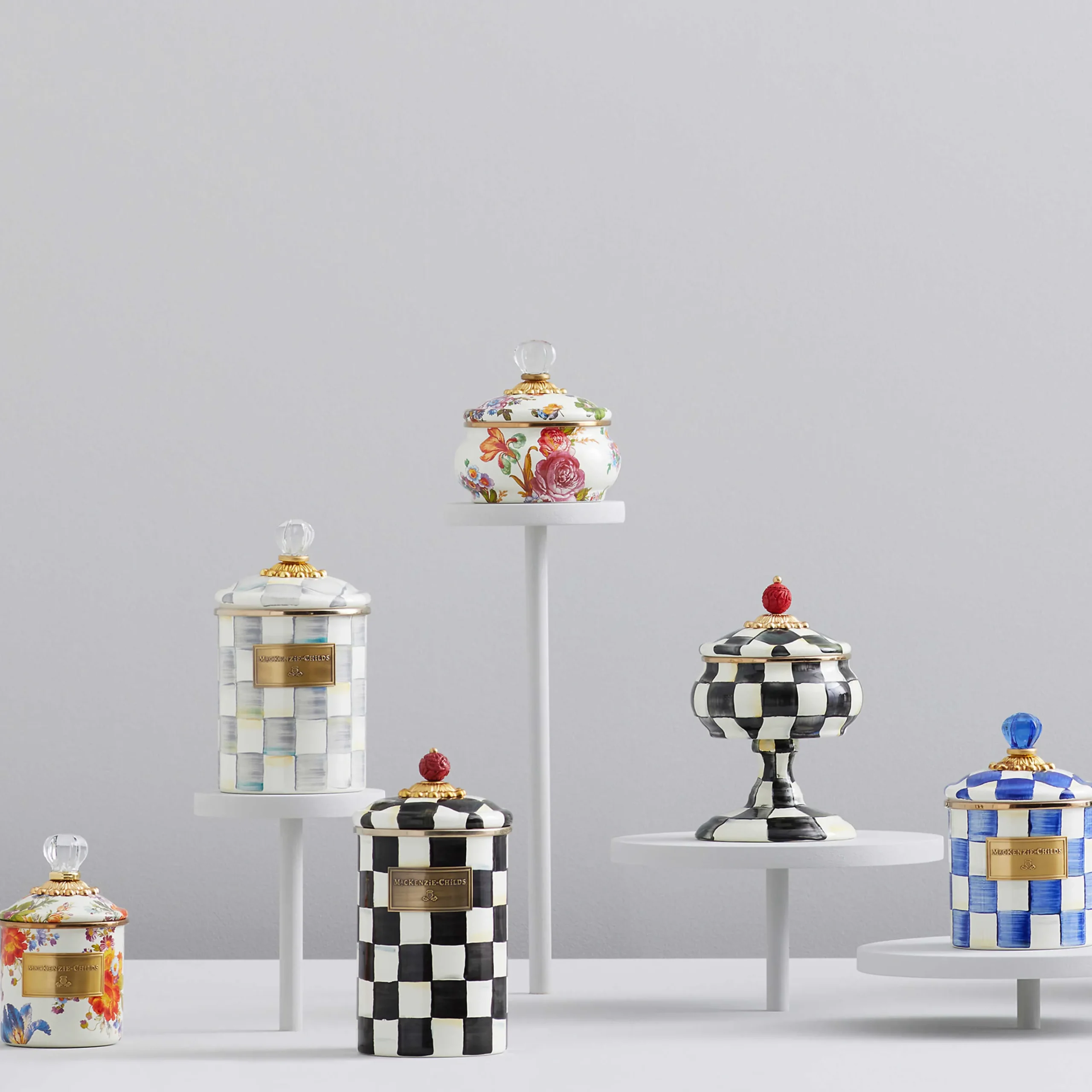MacKenzie-Childs Sterling Check Medium Canister| Room Accents|Kitchen Storage & Organization