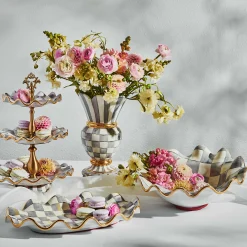 MacKenzie-Childs Sterling Check Medium Ceramic Fluted Serving Bowl| Fall Entertaining|Serveware