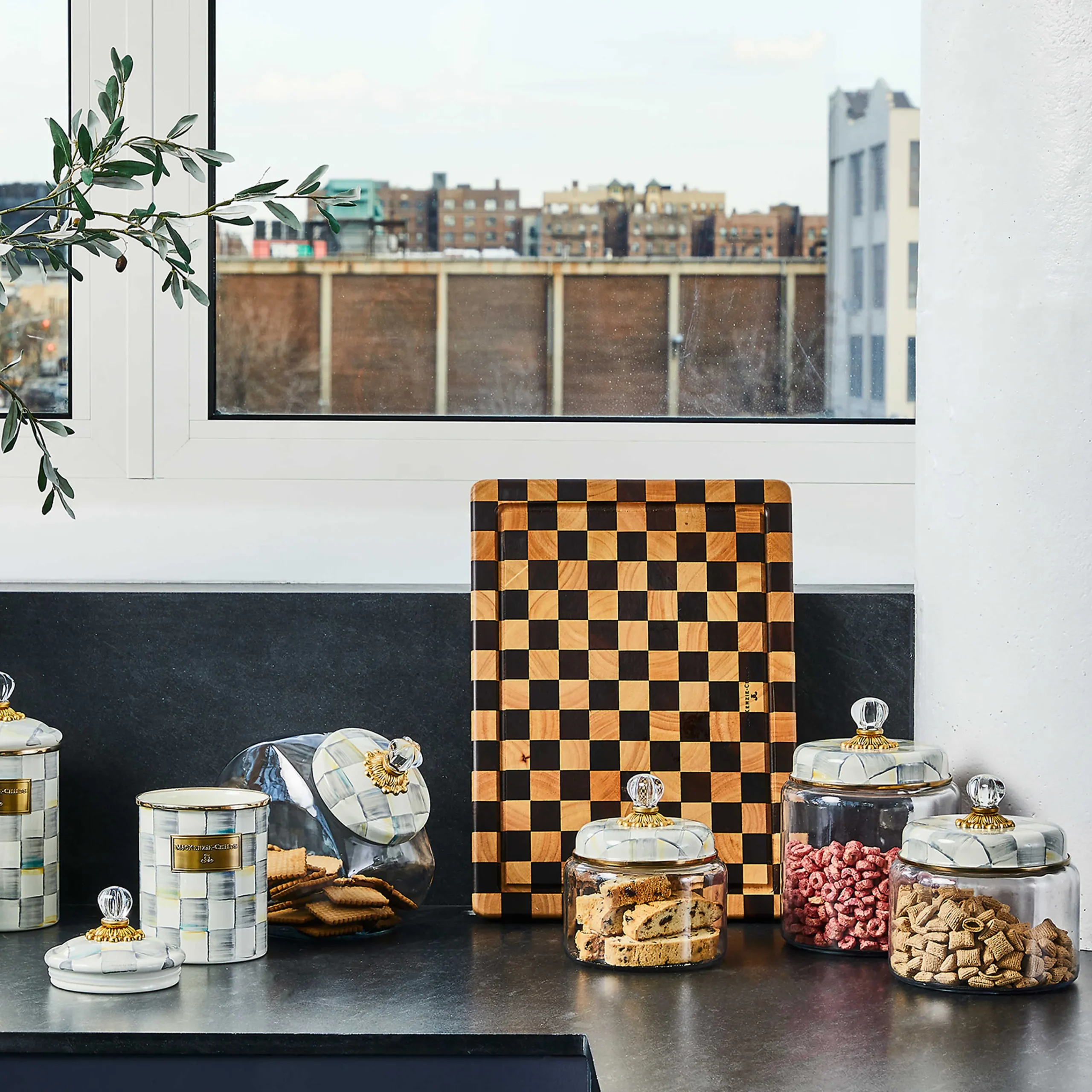 MacKenzie-Childs Sterling Check Medium Kitchen Canister| Kitchen Storage & Organization