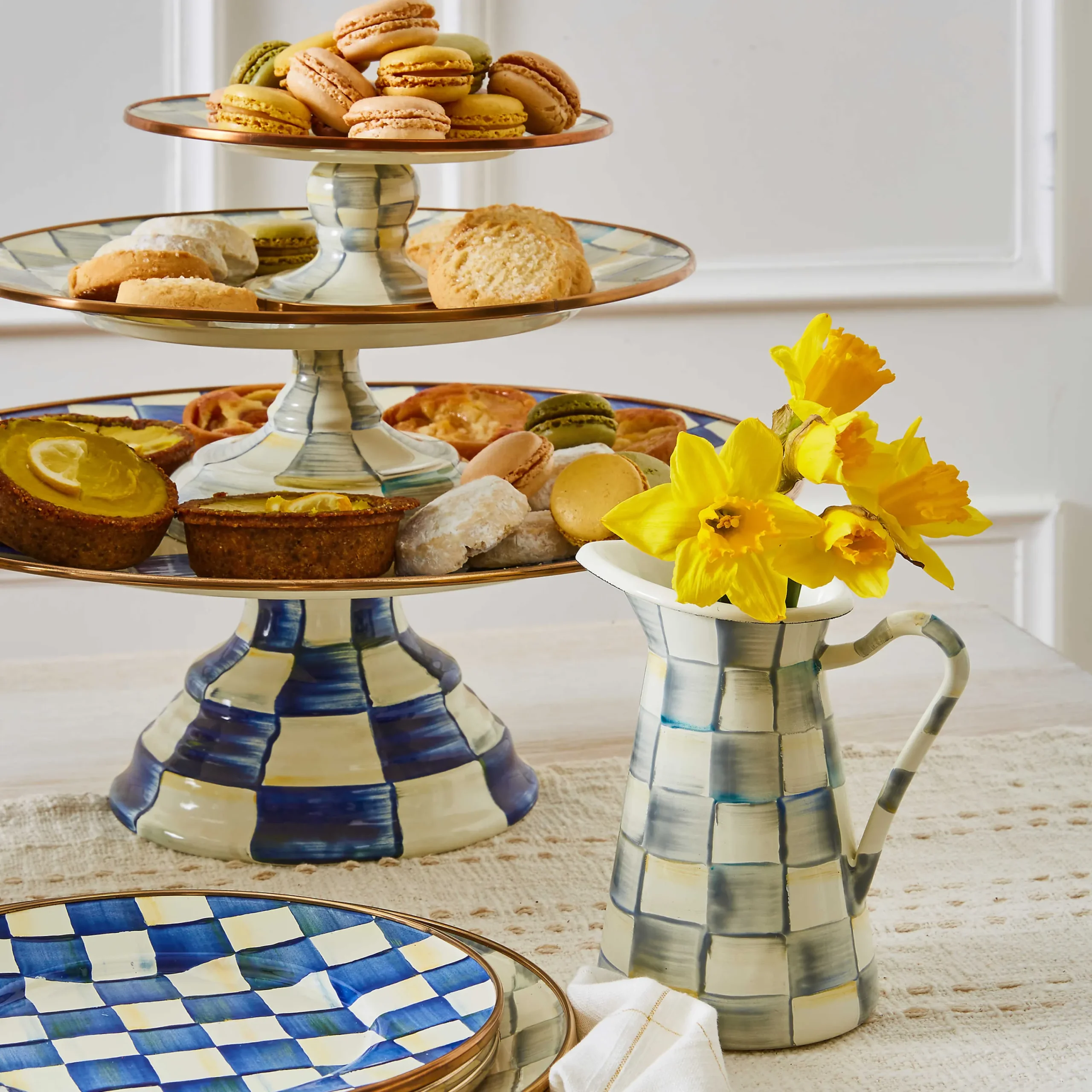 MacKenzie-Childs Sterling Check Mini Pedestal Platter| Serveware
