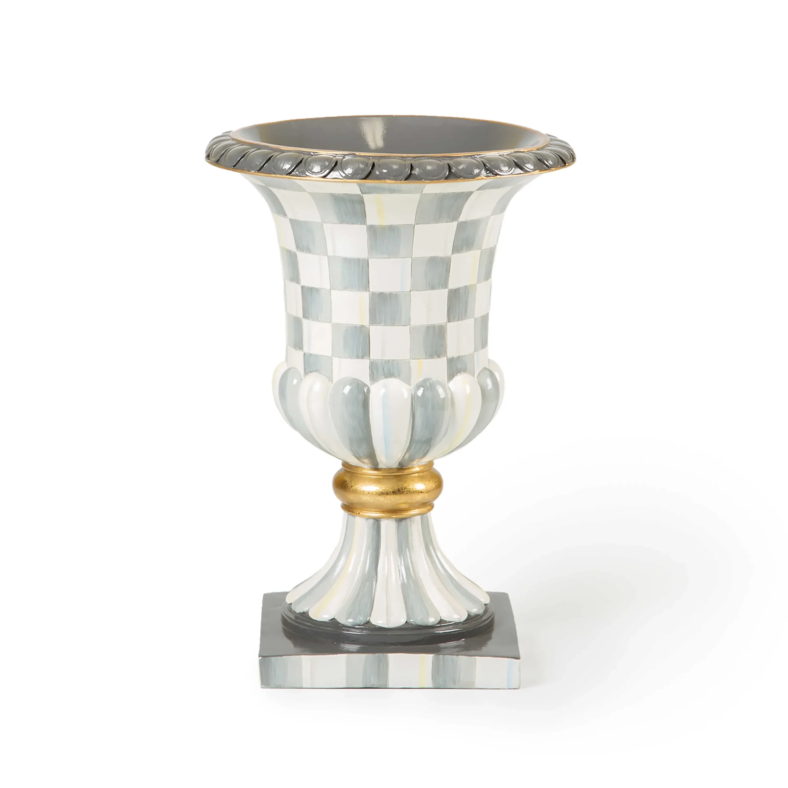 MacKenzie-Childs Sterling Check Pedestal Tabletop Urn| Outdoor|Room Accents