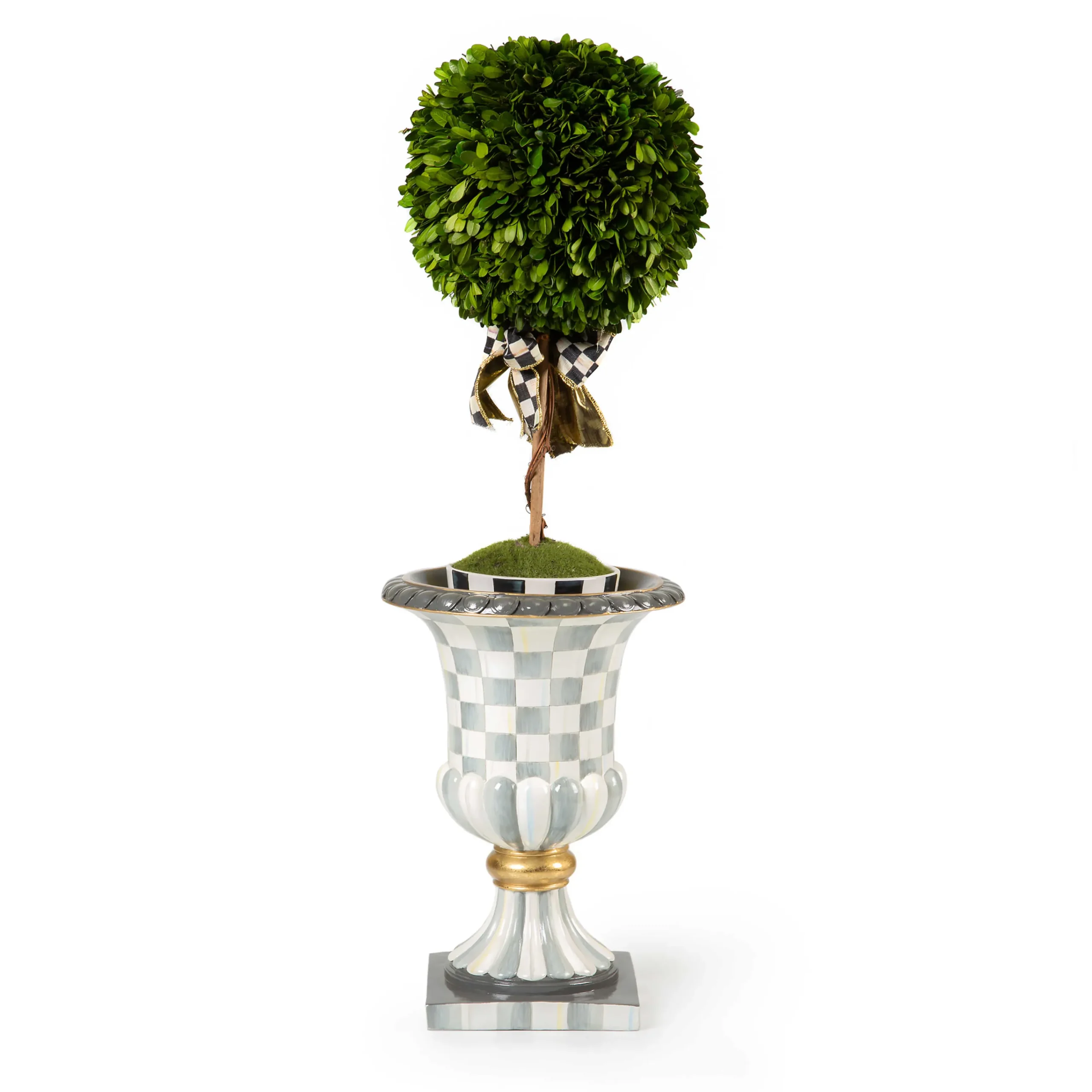 MacKenzie-Childs Sterling Check Pedestal Tabletop Urn| Outdoor|Room Accents