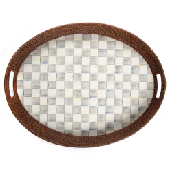 MacKenzie-Childs Sterling Check Rattan  Enamel Party Serving Tray| Bar Entertaining|Serveware