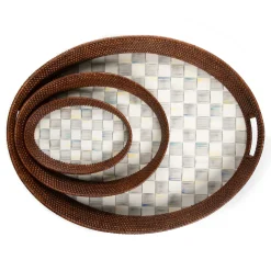 MacKenzie-Childs Sterling Check Rattan Enamel Party Serving Tray| Bar Entertaining|Serveware