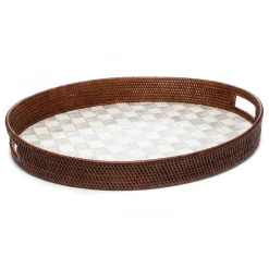 MacKenzie-Childs Sterling Check Rattan Enamel Party Serving Tray| Bar Entertaining|Serveware