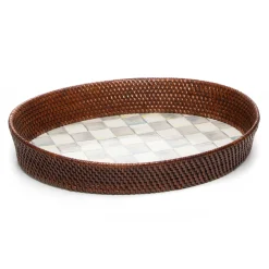MacKenzie-Childs Sterling Check Rattan  Enamel Large Serving Tray| Bar Entertaining|Serveware