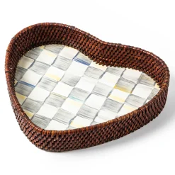 MacKenzie-Childs Sterling Check Rattan  Enamel Heart Tray| The Coffee Shop|Bar Entertaining