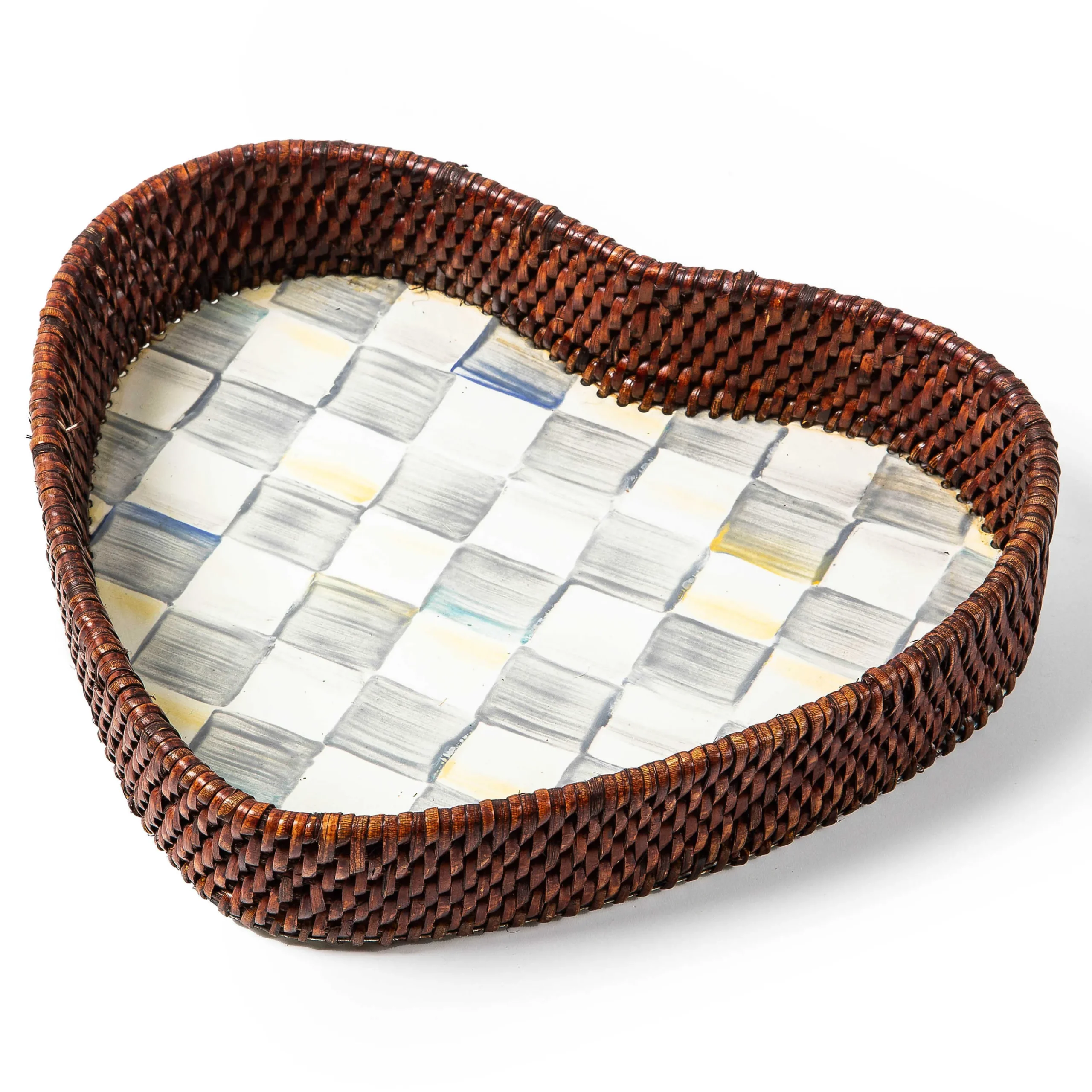 MacKenzie-Childs Sterling Check Rattan Enamel Heart Tray| The Coffee Shop|Bar Entertaining