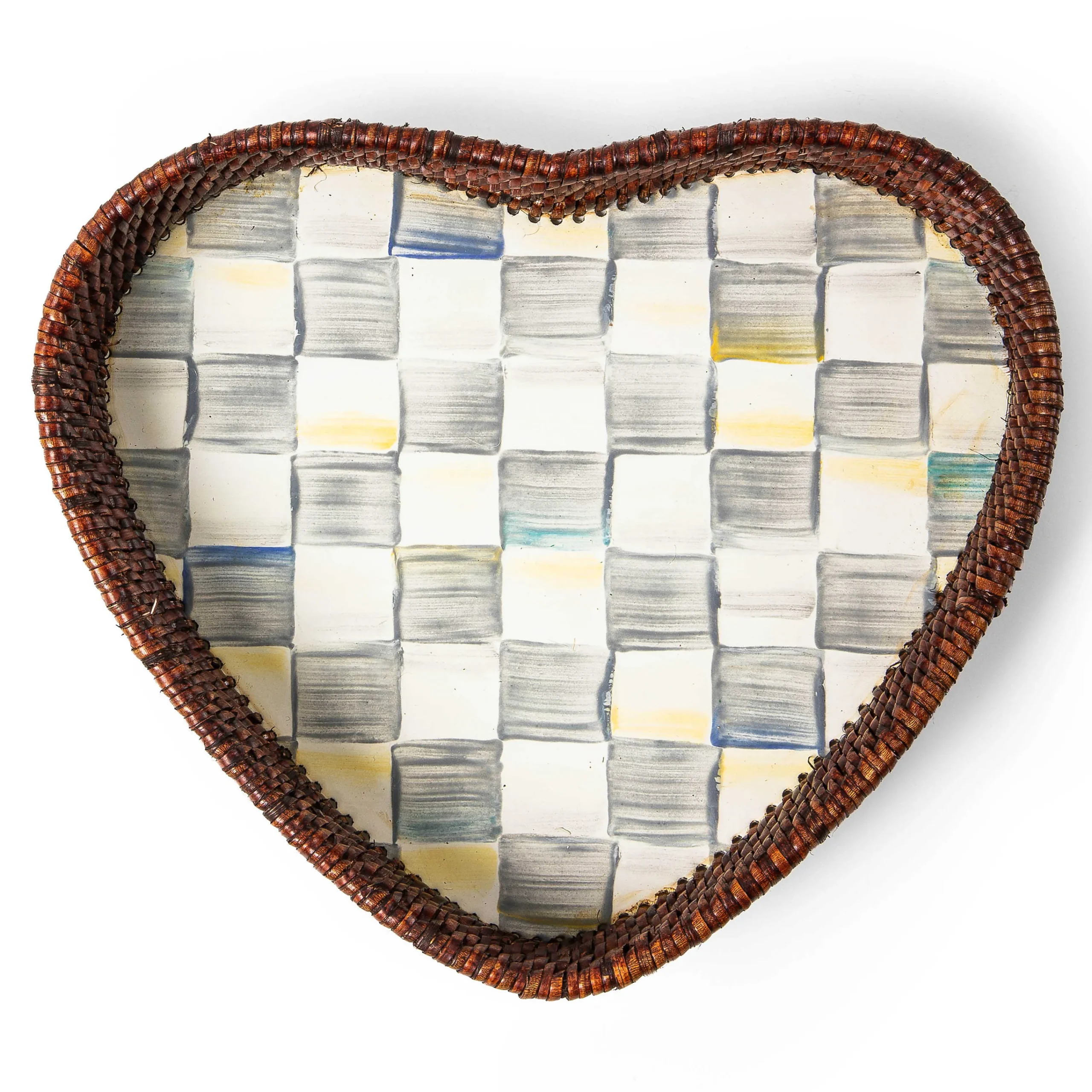 MacKenzie-Childs Sterling Check Rattan Enamel Heart Tray| The Coffee Shop|Bar Entertaining