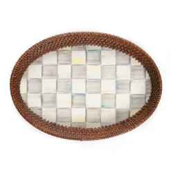 MacKenzie-Childs Sterling Check Rattan  Enamel Small Serving Tray| The Coffee Shop|Bar Entertaining
