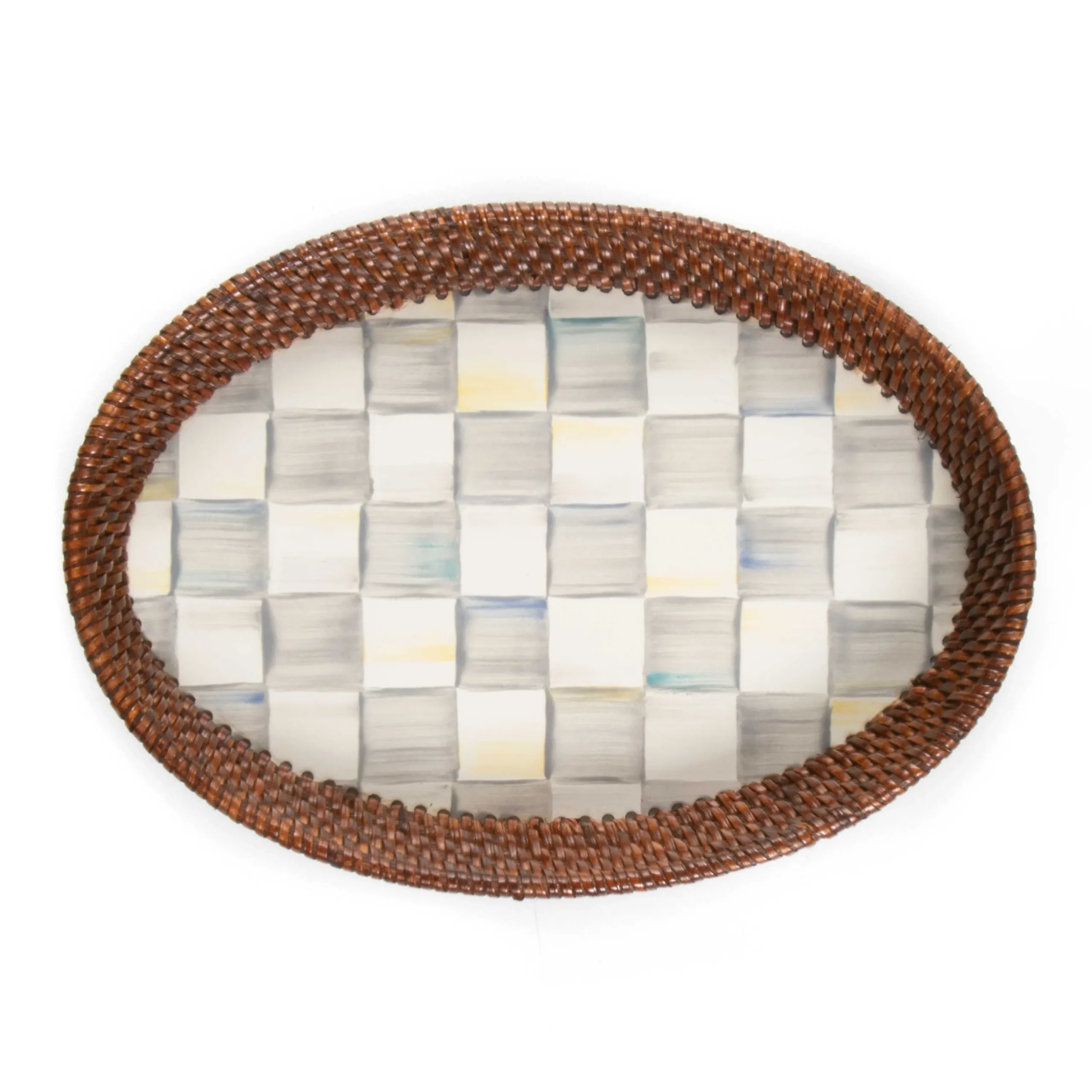 MacKenzie-Childs Sterling Check Rattan Enamel Small Serving Tray| The Coffee Shop|Bar Entertaining
