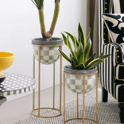 MacKenzie-Childs Sterling Check Short Plant Stand| Outdoor|Room Accents