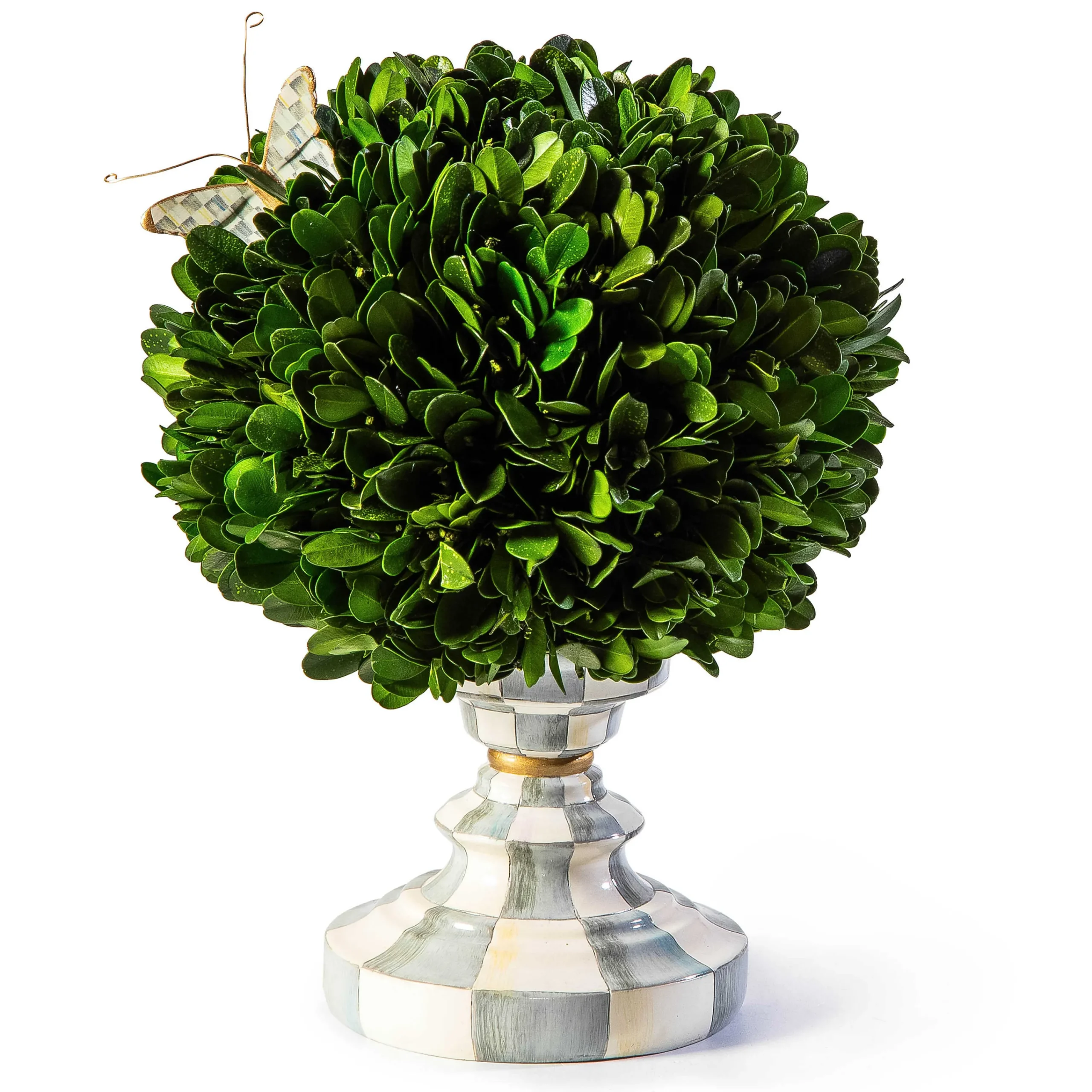 MacKenzie-Childs Sterling Check Small Boxwood Centerpiece| Spring|Greenery & Florals
