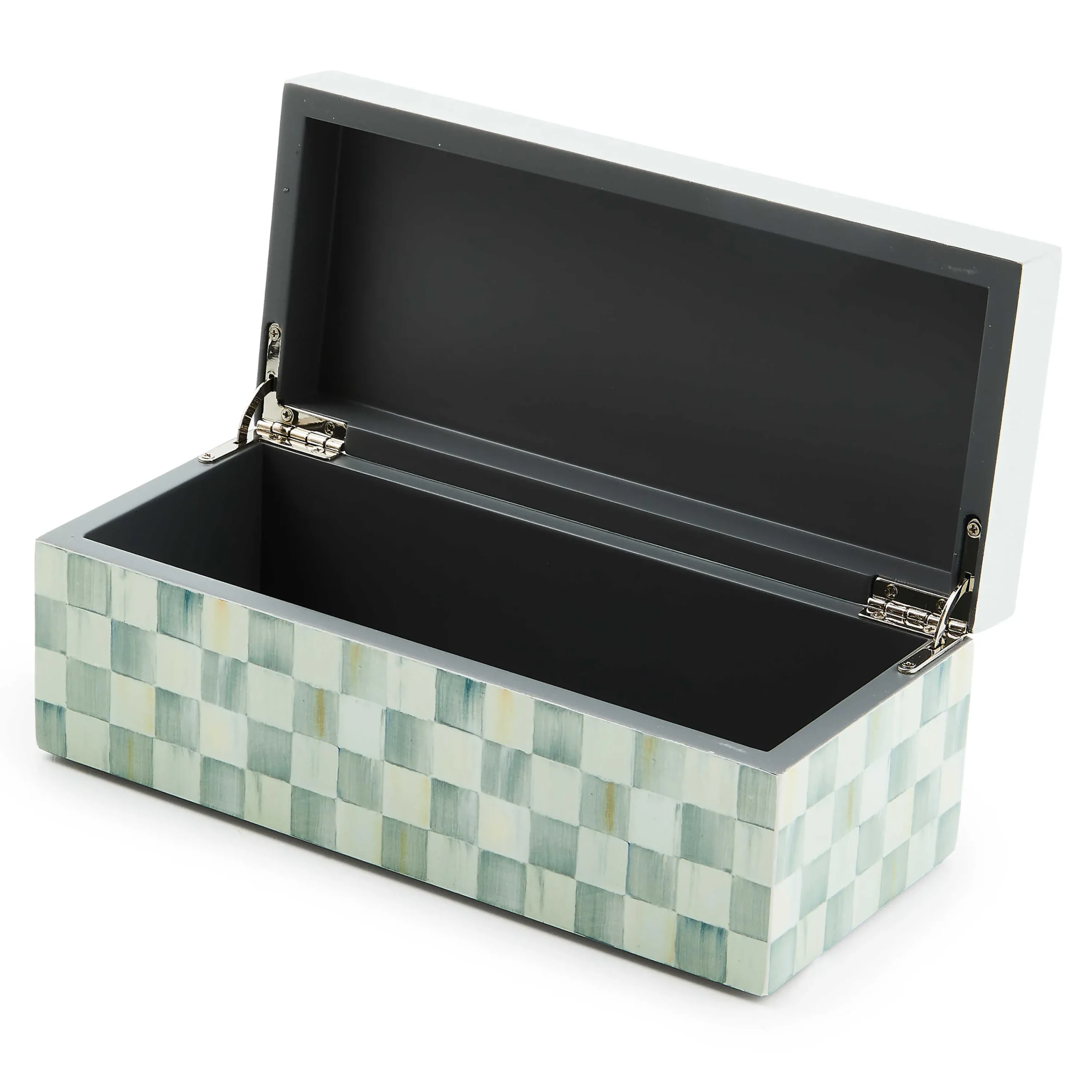 MacKenzie-Childs Sterling Check Small Lacquer Decorative Box with Hinged Lid| Room Accents