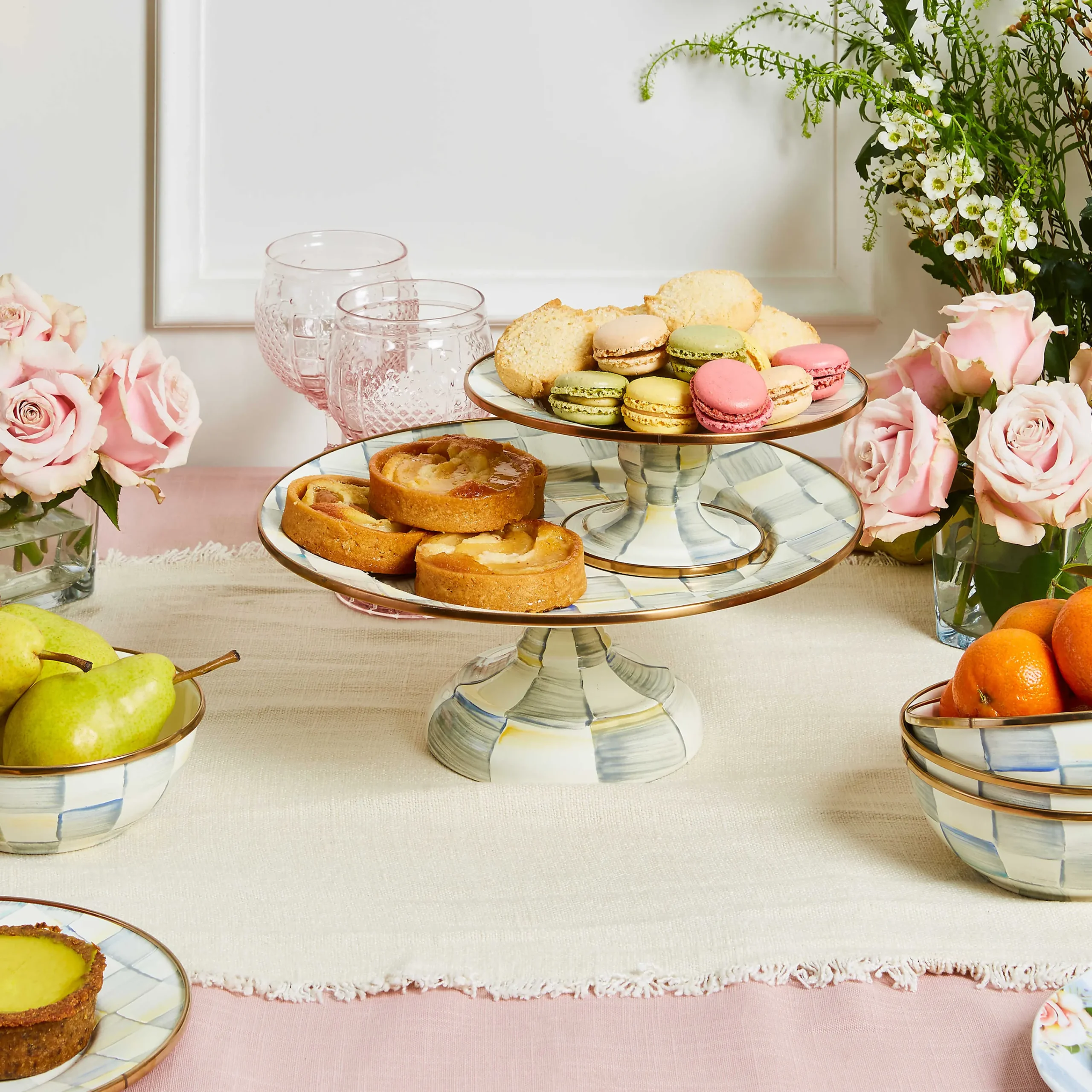 MacKenzie-Childs Sterling Check Small Pedestal Platter| Serveware