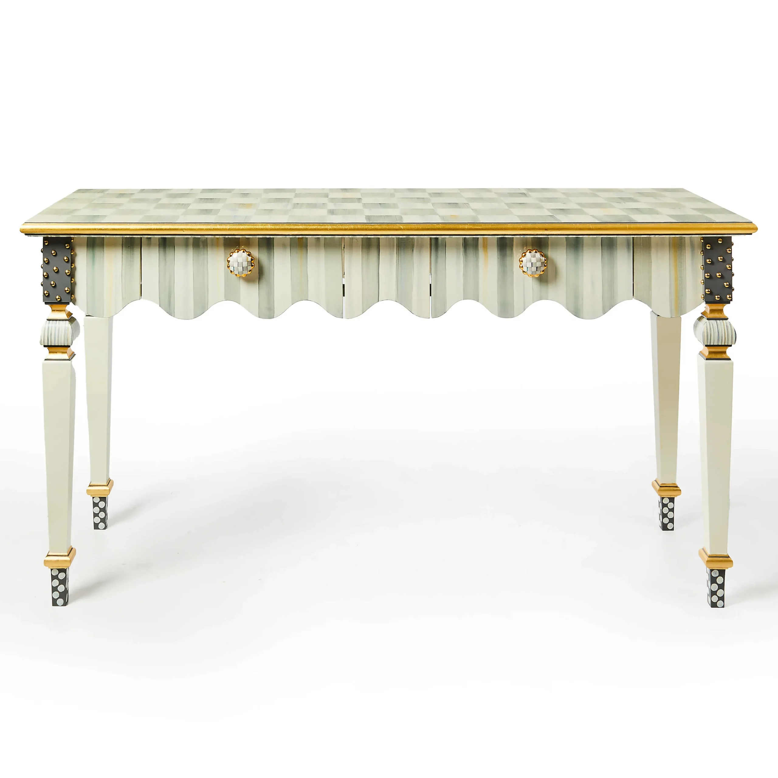 MacKenzie-Childs Sterling Check Stripe Console Table| Storage Furniture|Living Room