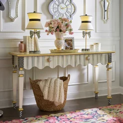 MacKenzie-Childs Sterling Check Stripe Console Table| Storage Furniture|Living Room